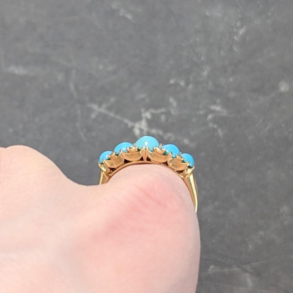 Victorian Turquoise Diamond 18 Karat Yellow Gold Antique Five Stone Band Ring