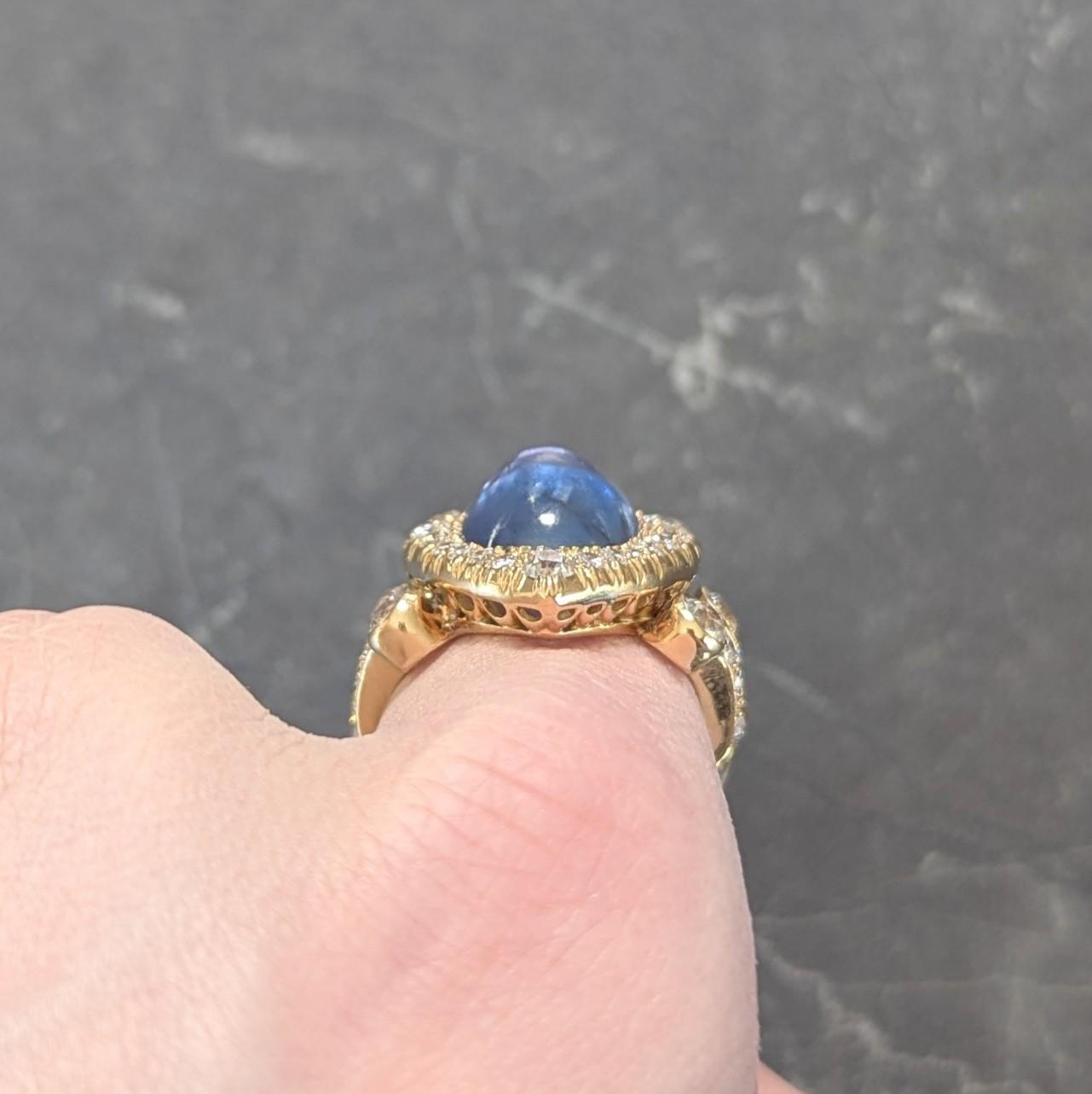 Mid-Century 15.35 CTW Ceylon Sapphire Diamond 14K Gold Heart Cluster Ring GIA