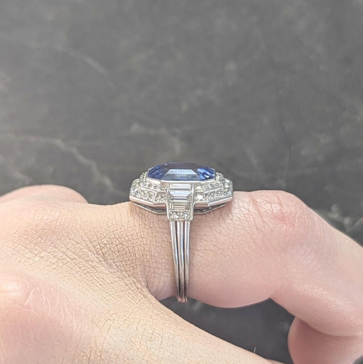 Mid Century 7.12 CTW No Heat Ceylon Sapphire Diamond Platinum Vintage Halo Ring