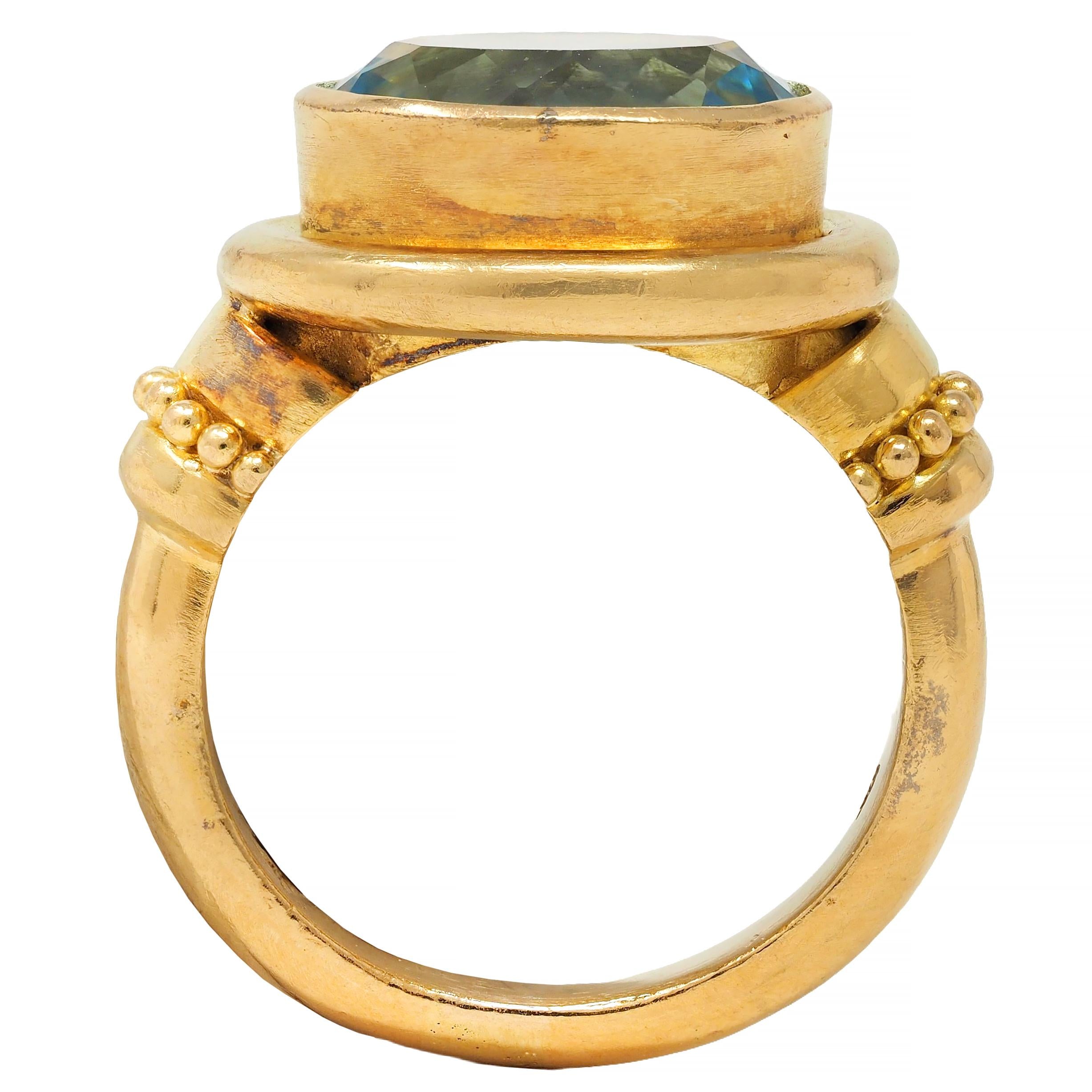 Elizabeth Locke 5.04 CTW Aquamarine 18K Yellow Gold Vintage Cocktail Ring