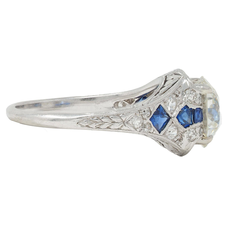 Art Deco 2.75 CTW Diamond Sapphire Platinum Arrow Vintage Engagement Ring GIA