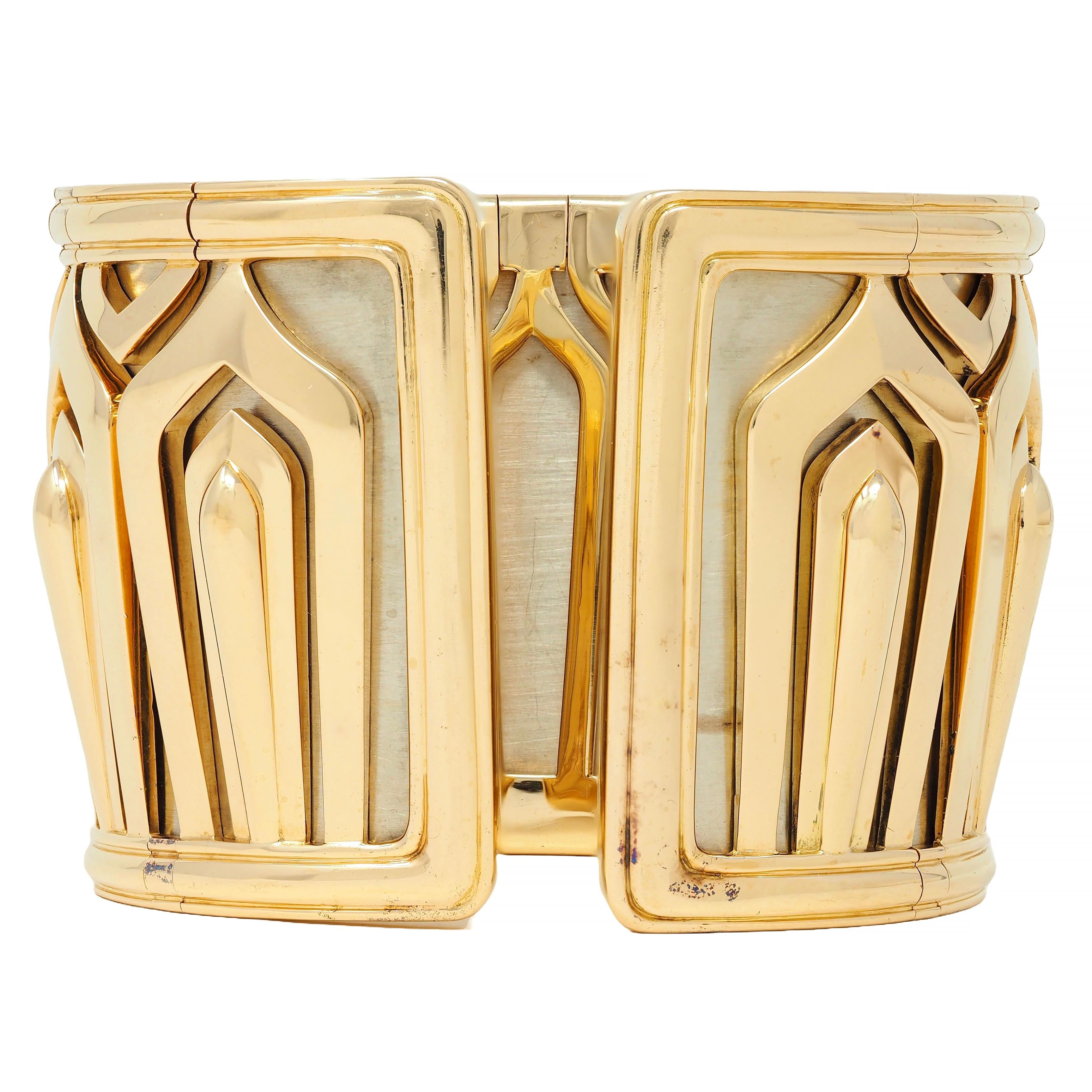 Cartier 1980's 18 Karat Two Tone Gold New Egypt Joaillerie Vintage Cuff Bracelet