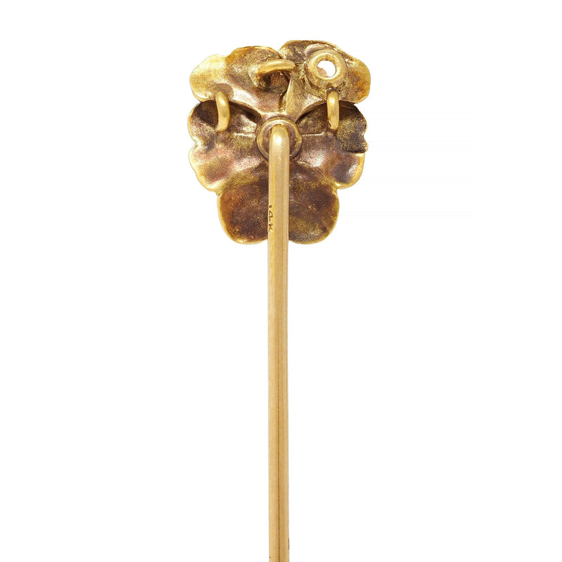 Art Nouveau Diamond 14 Karat Yellow Gold Antique Pansy Face Stickpin