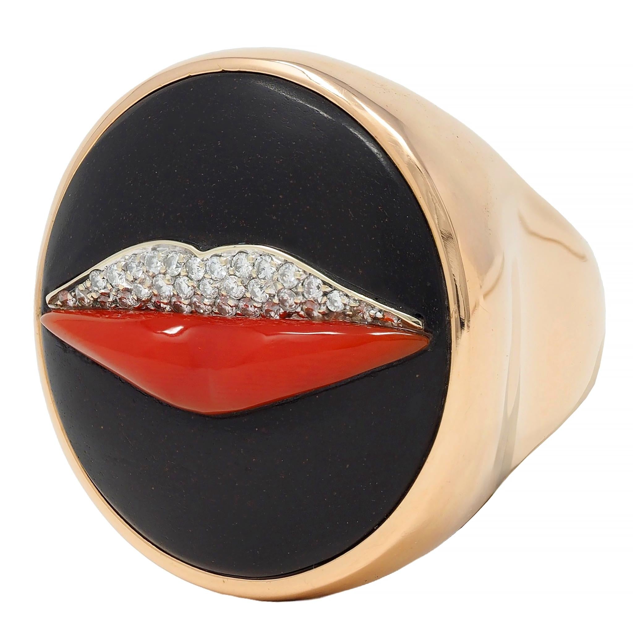 Bulgari Enigma Contemporay Diamond Jet Coral 18 Karat Rose Gold Lip Ring