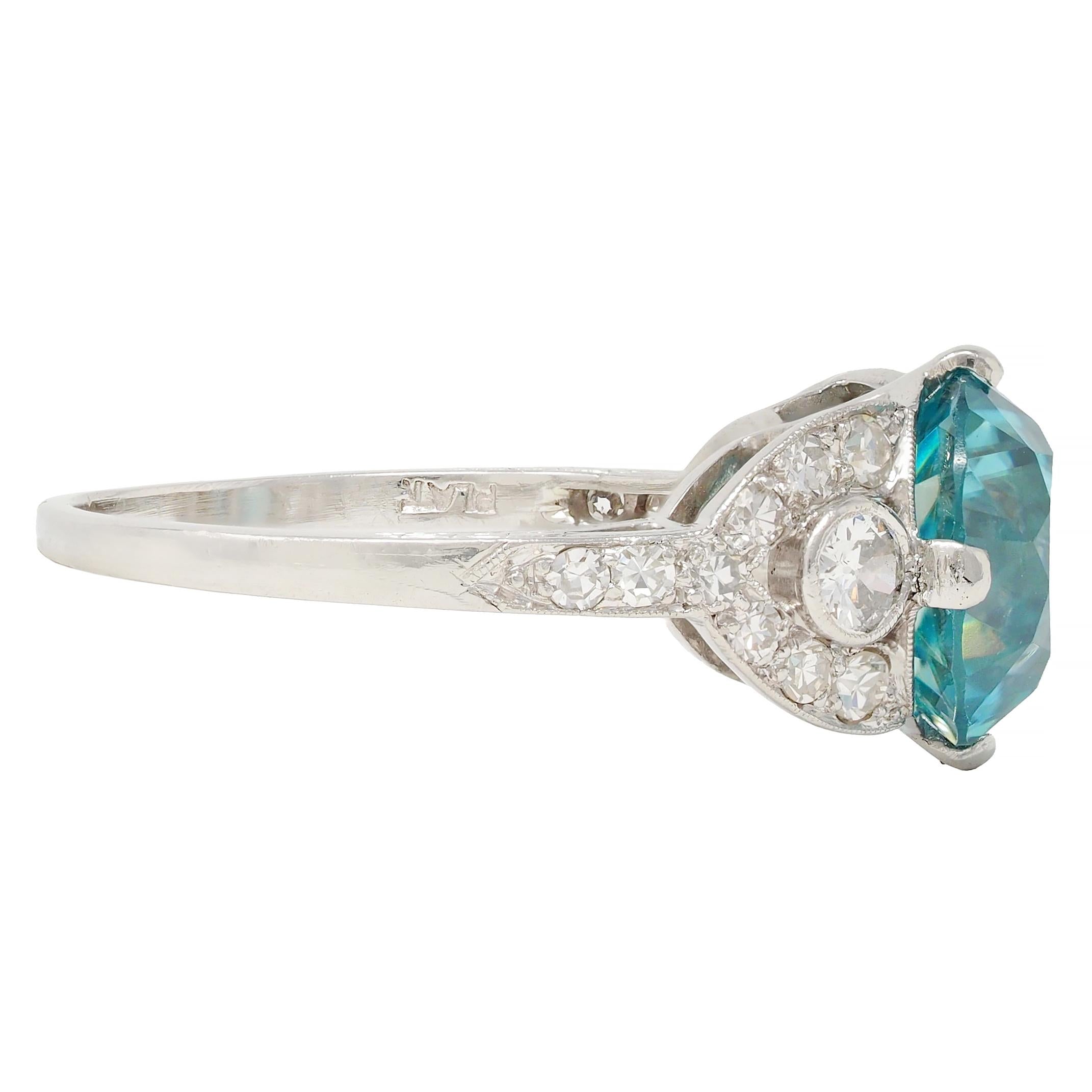 Art Deco 6.35 CTW Zircon Diamond Platinum Vintage Cocktail Ring