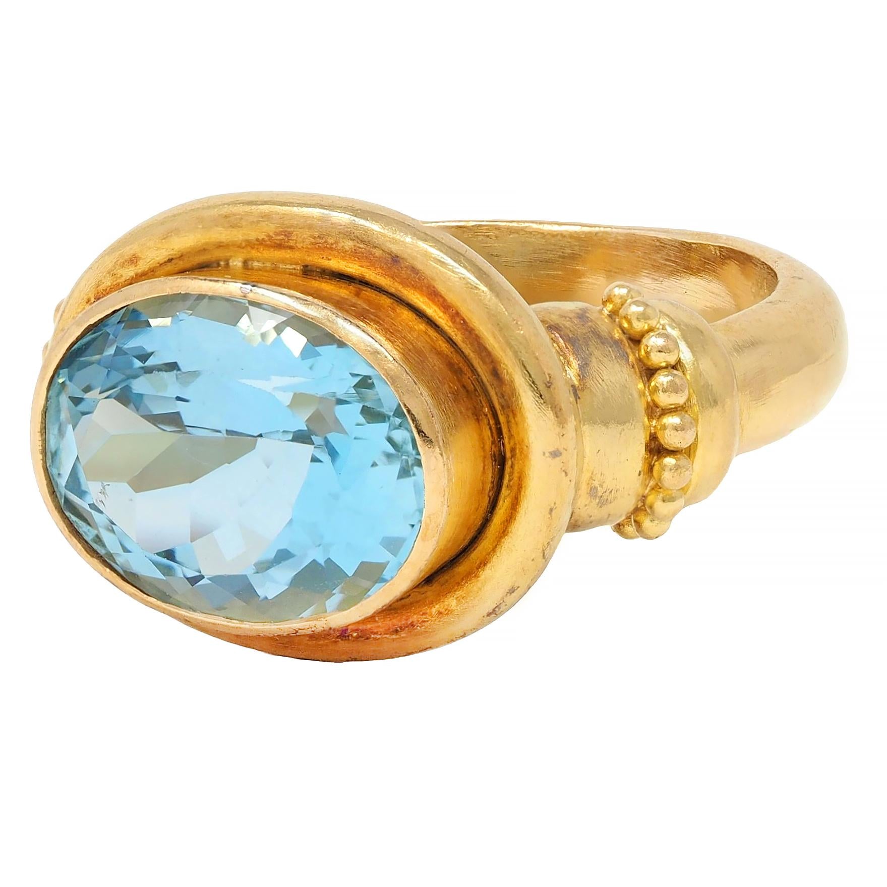 Elizabeth Locke 5.04 CTW Aquamarine 18K Yellow Gold Vintage Cocktail Ring