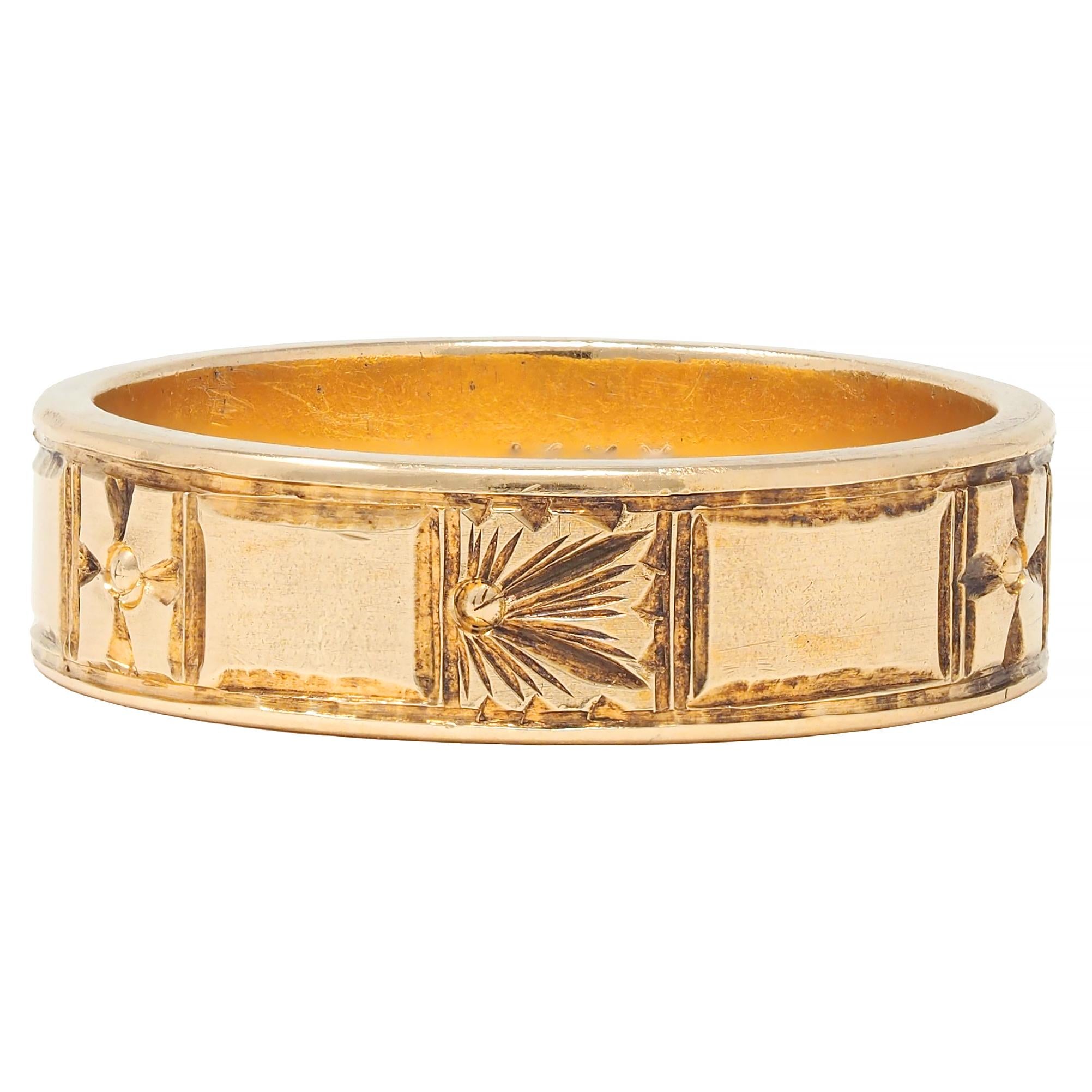 Art Deco 14 Karat Yellow Gold Orange Blossom Vintage Wide Wedding Band Ring