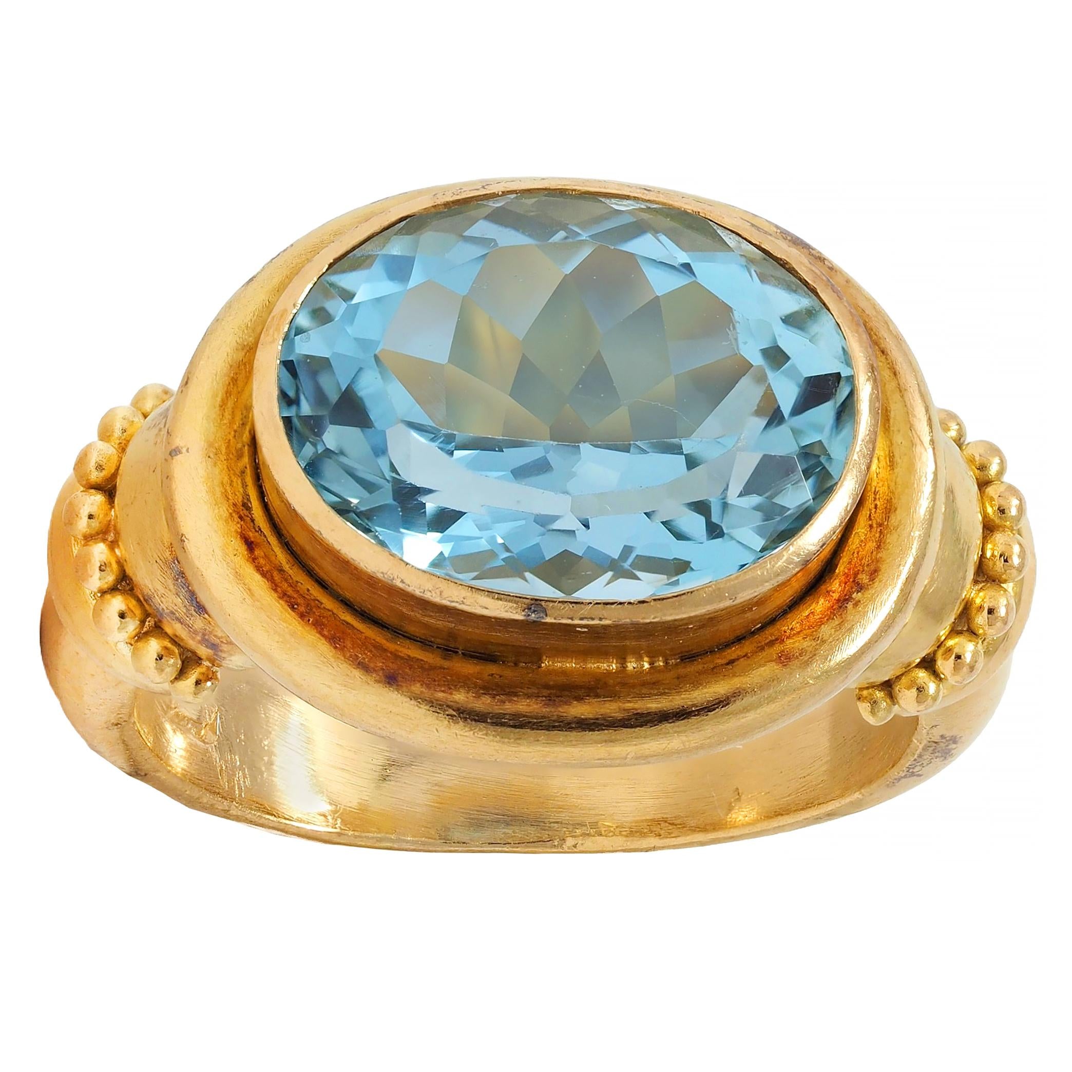 Elizabeth Locke 5.04 CTW Aquamarine 18K Yellow Gold Vintage Cocktail Ring