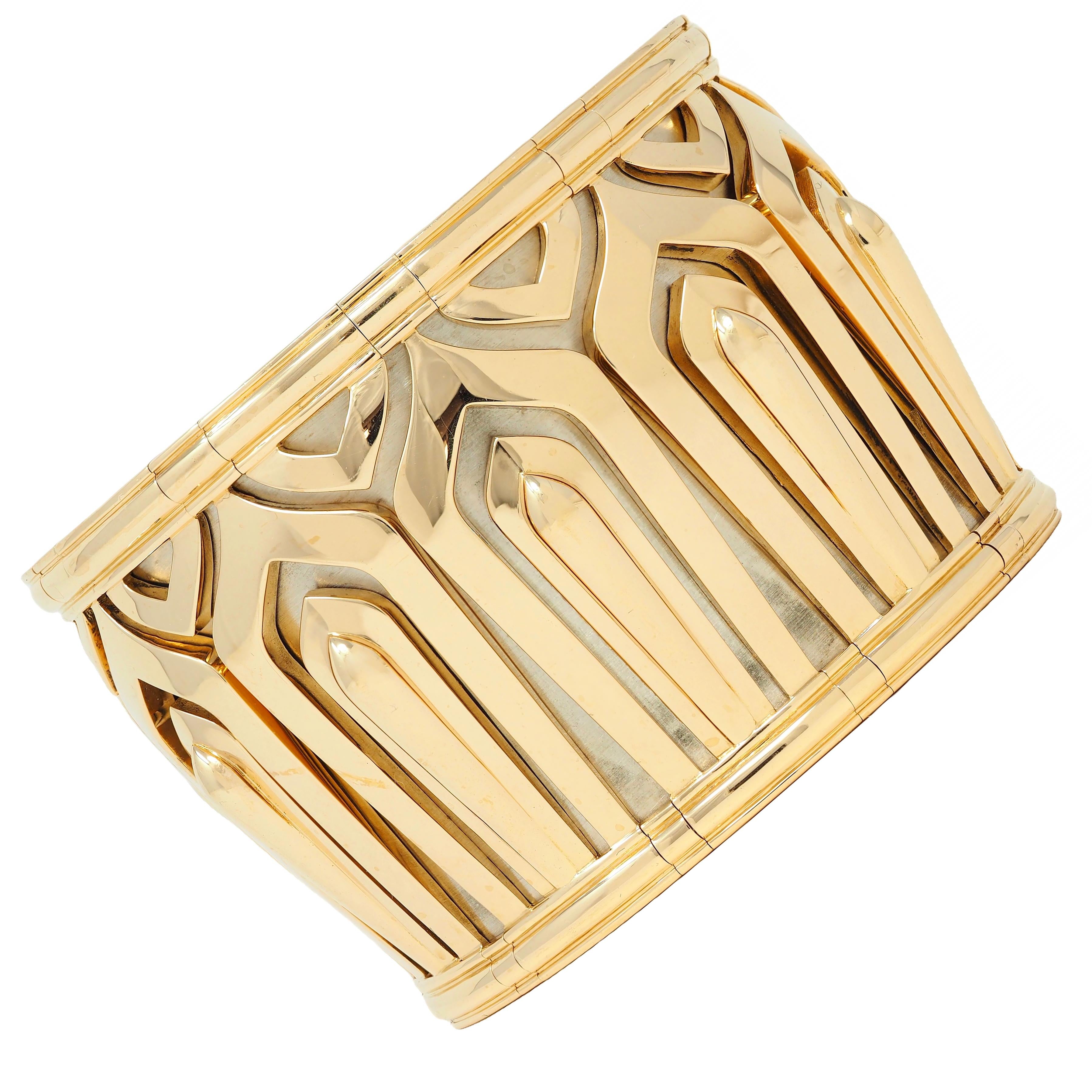 Cartier 1980's 18 Karat Two Tone Gold New Egypt Joaillerie Vintage Cuff Bracelet