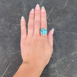 Retro 24.05 CTW Blue Zircon 14 Karat Rose Gold Vintage Cocktail Ring