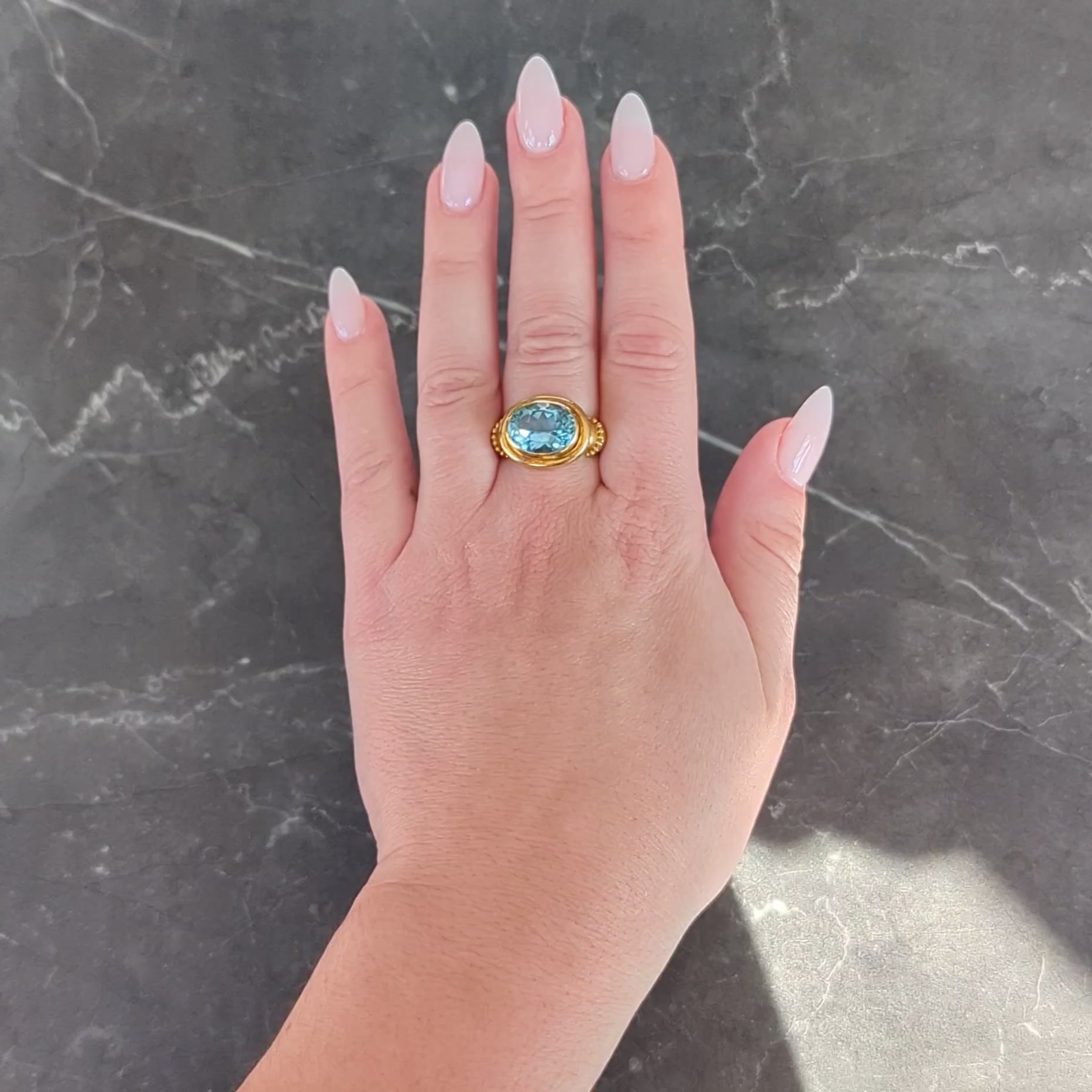 Elizabeth Locke 5.04 CTW Aquamarine 18K Yellow Gold Vintage Cocktail Ring