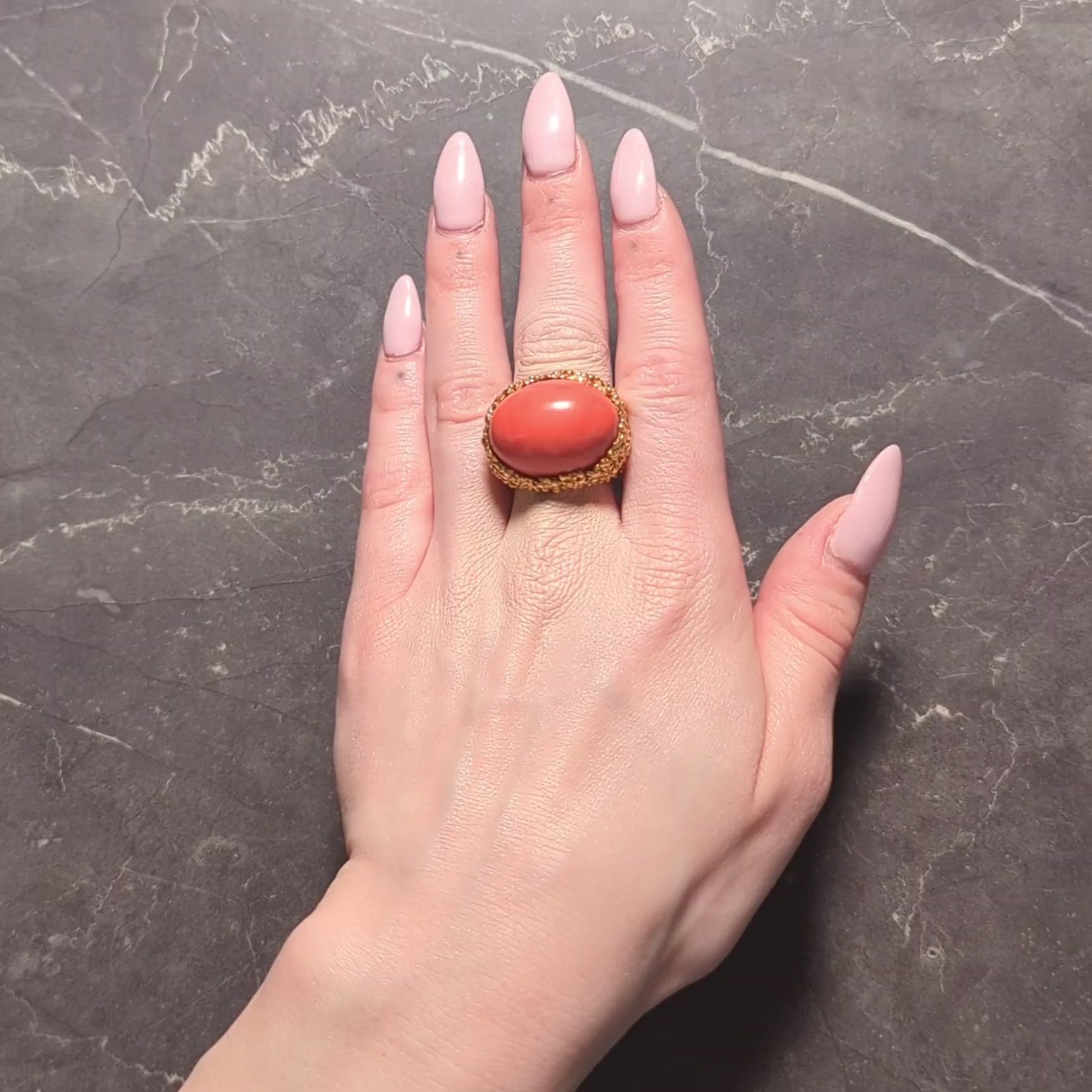 Brutalist 1960's Coral 18 Karat Yellow Gold Textured Vintage Cocktail Ring