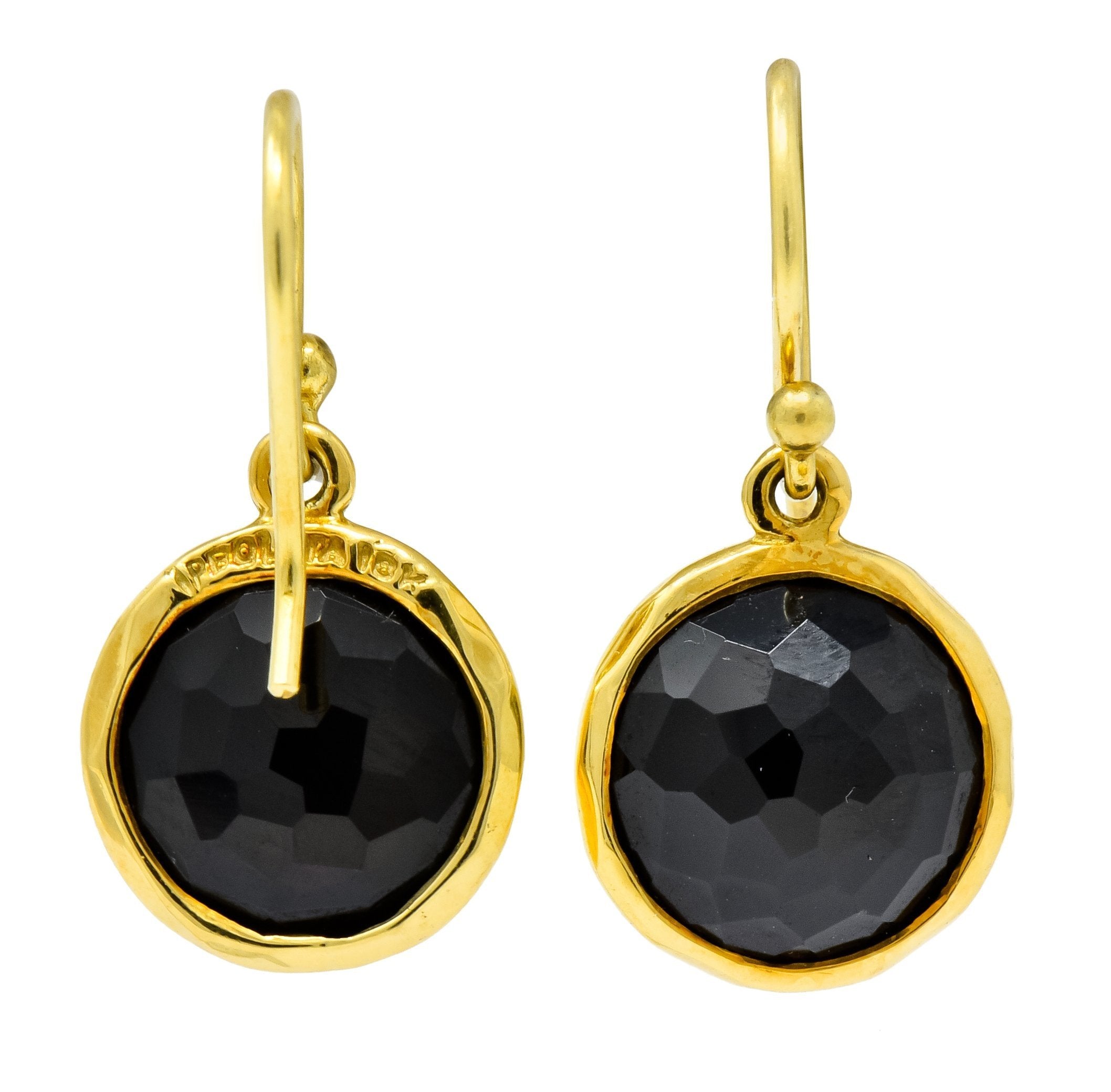 Ippolita Faceted Onyx 18 Karat Gold Lollipop Drop Earrings - Wilson's Estate Jewelry