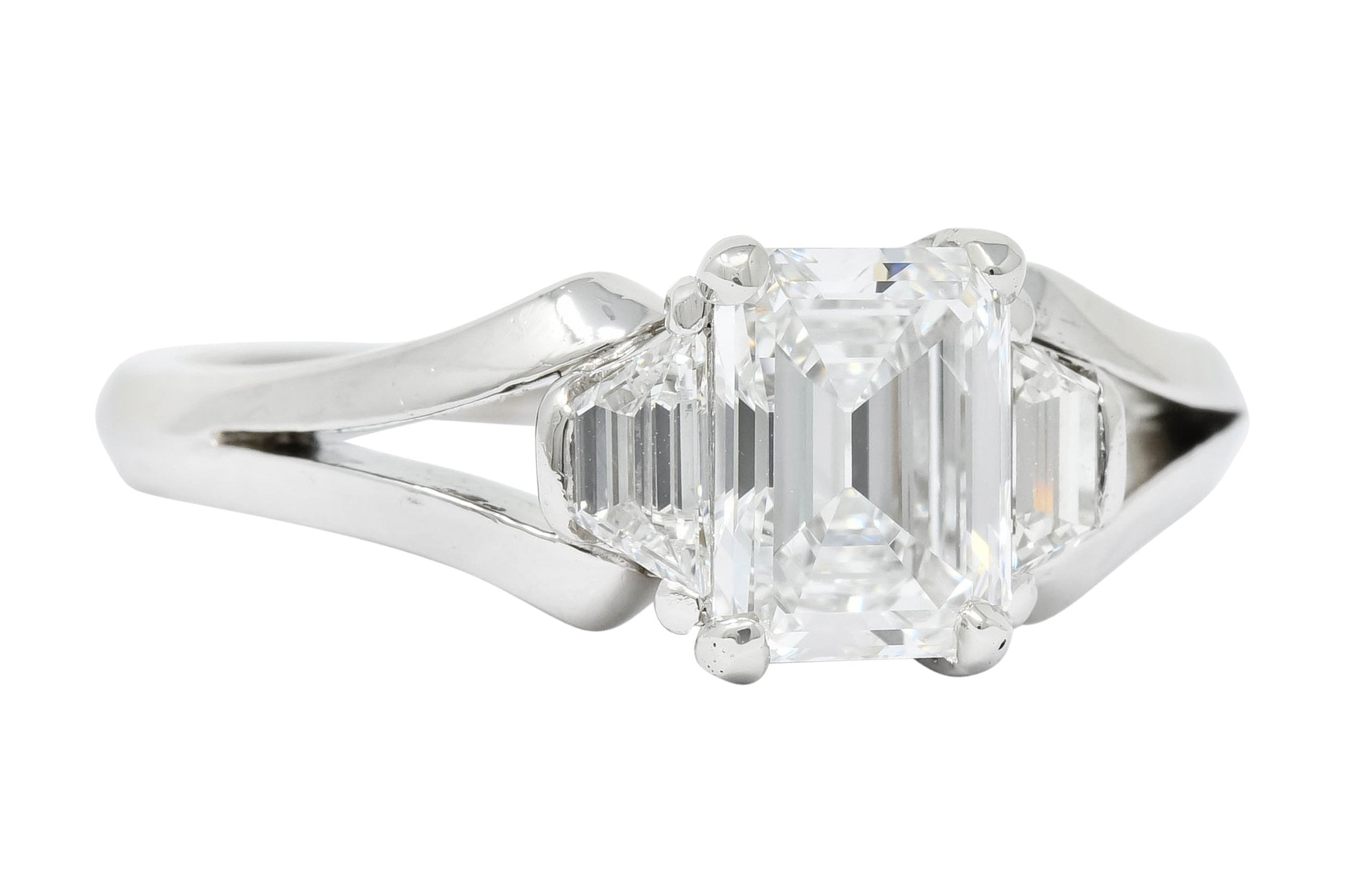 Modern 1.60 CTW Emerald Cut Diamond Platinum Engagement Ring GIA - Wilson's Estate Jewelry