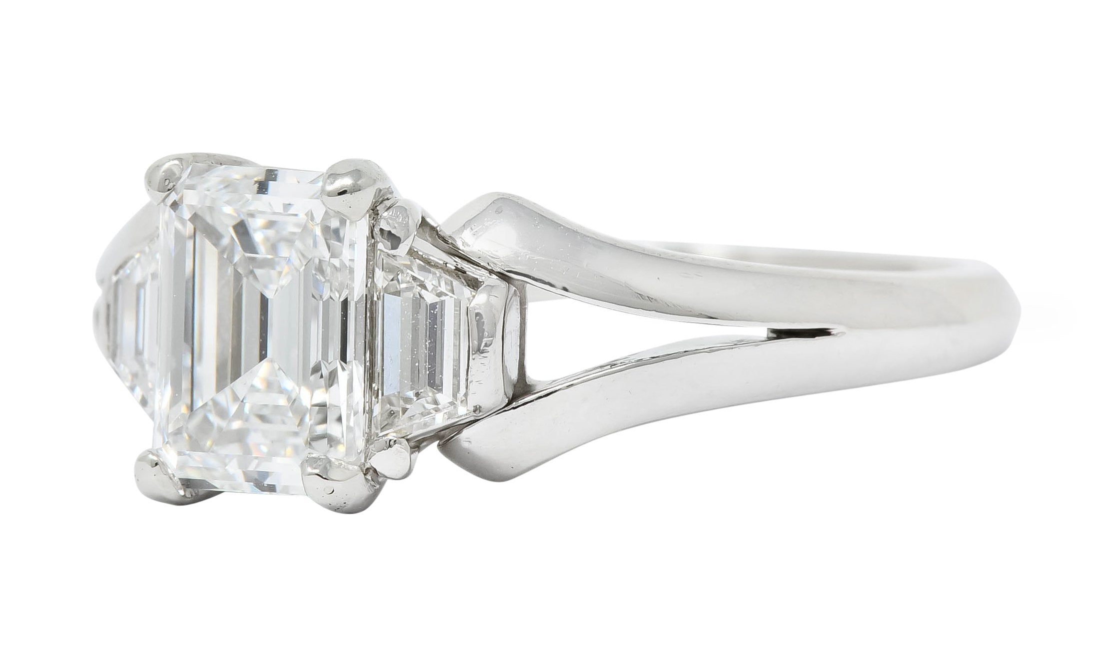 Modern 1.60 CTW Emerald Cut Diamond Platinum Engagement Ring GIA - Wilson's Estate Jewelry