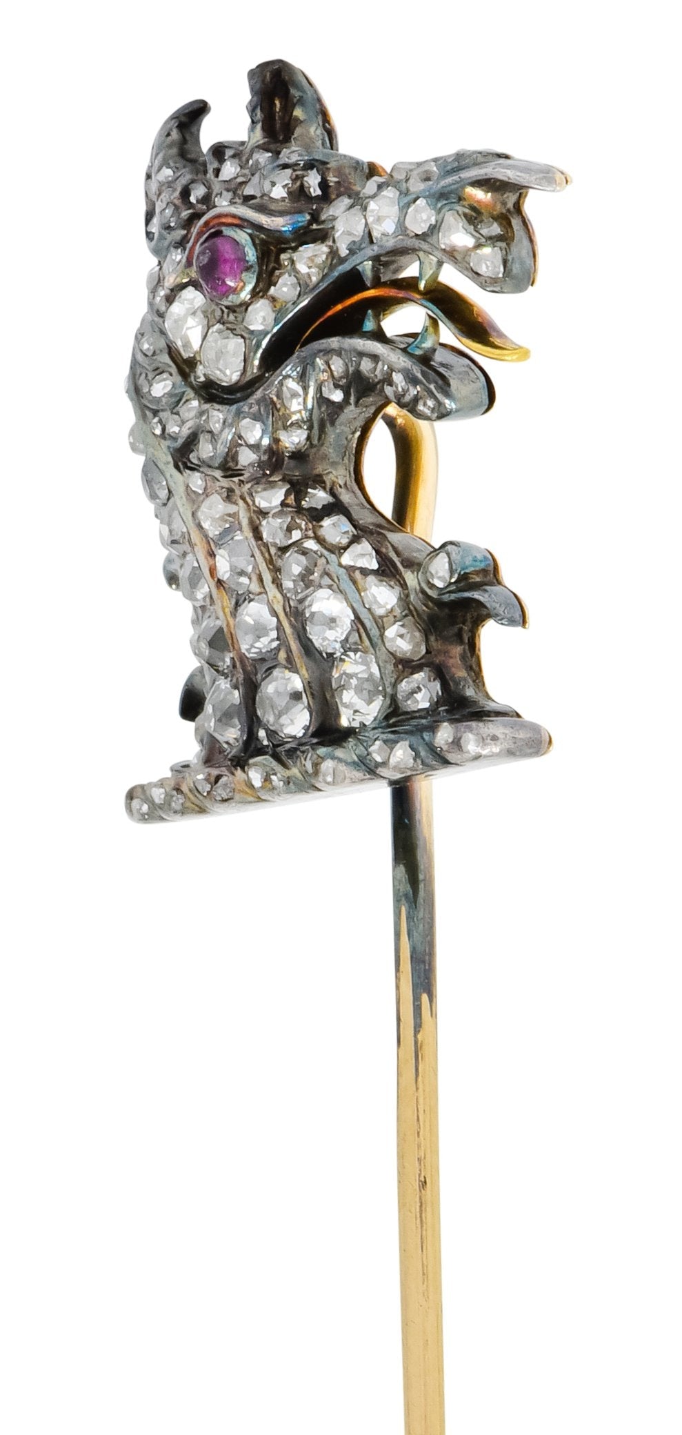 Victorian Rose Cut Diamond Silver-Topped 14 Karat Gold Dragon Stickpin - Wilson's Estate Jewelry