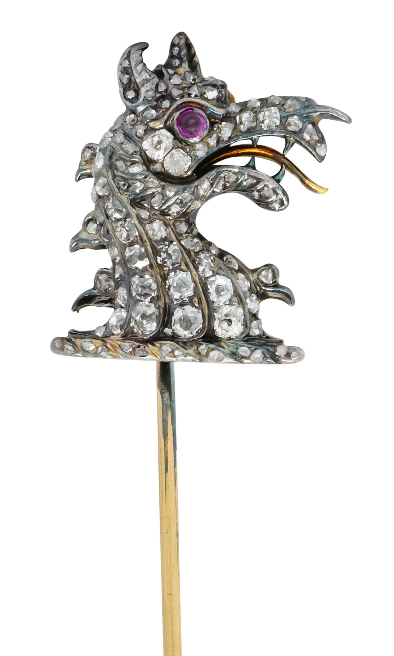 Victorian Rose Cut Diamond Silver-Topped 14 Karat Gold Dragon Stickpin - Wilson's Estate Jewelry