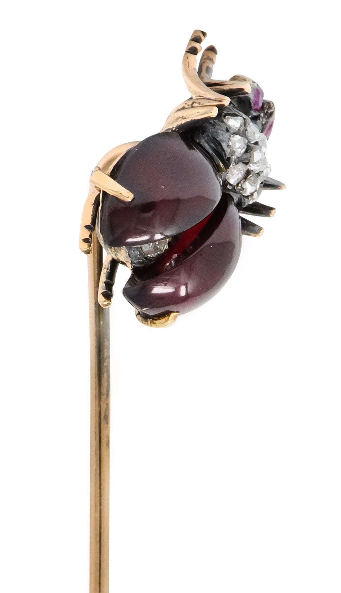 Victorian Garnet Diamond Ruby Silver-Topped 18 Karat Gold Fly Insect Stickpin - Wilson's Estate Jewelry