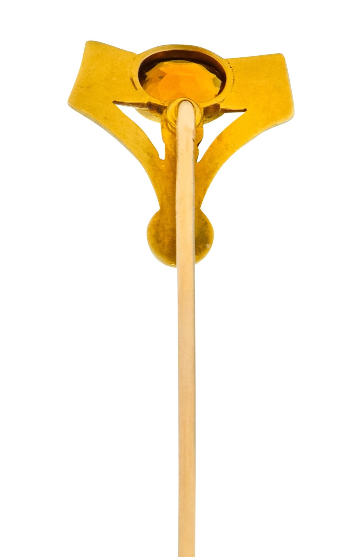 Sloan & Co. Art Nouveau Citrine Pearl 14 Karat Gold Stylized Greek Key Stickpin - Wilson's Estate Jewelry