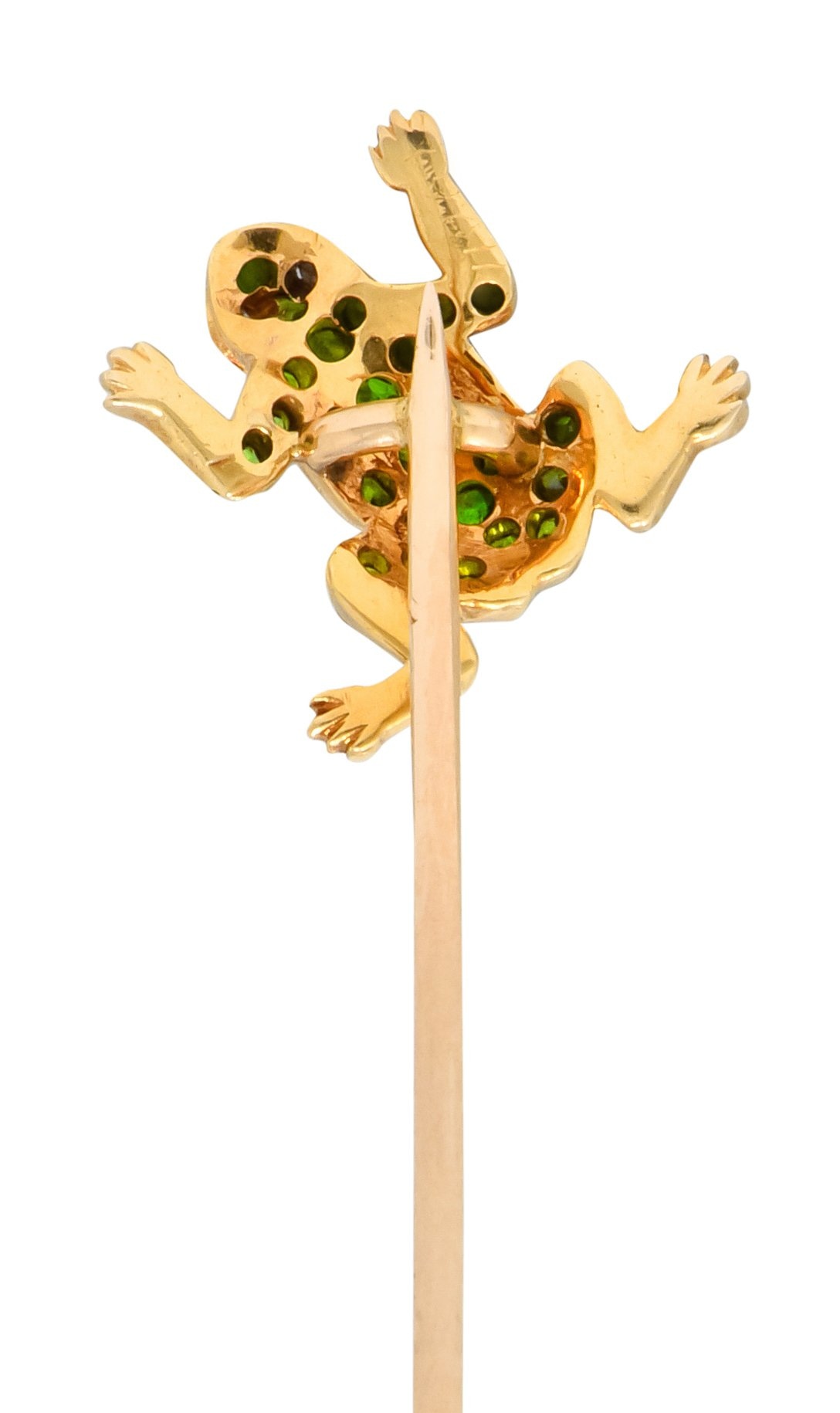 Victorian Demantoid Garnet Diamond 14 Karat Gold Frog Sitckpin - Wilson's Estate Jewelry