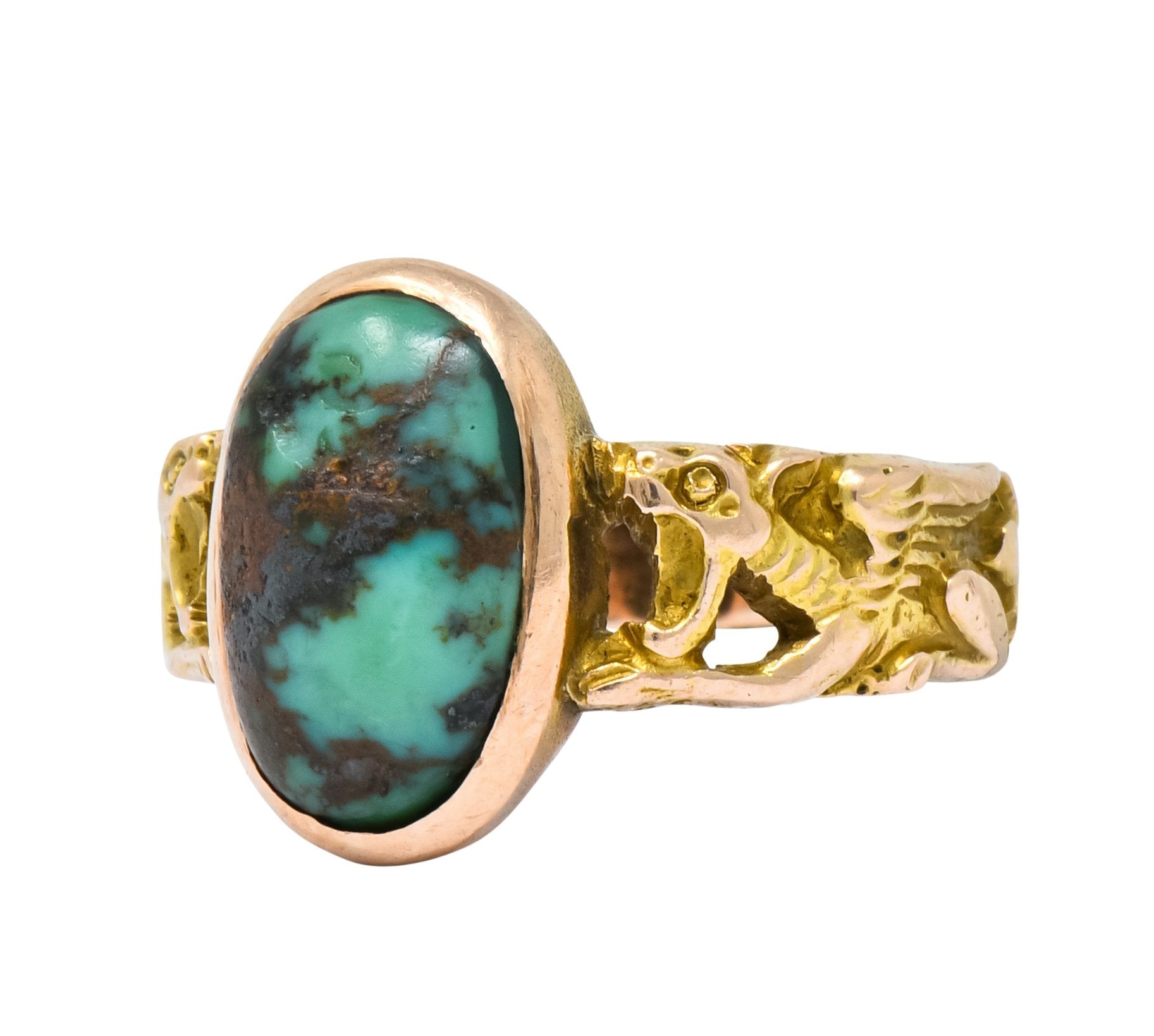 1900 Art Nouveau Turquoise 14 Karat Gold Simargl Band Ring - Wilson's Estate Jewelry