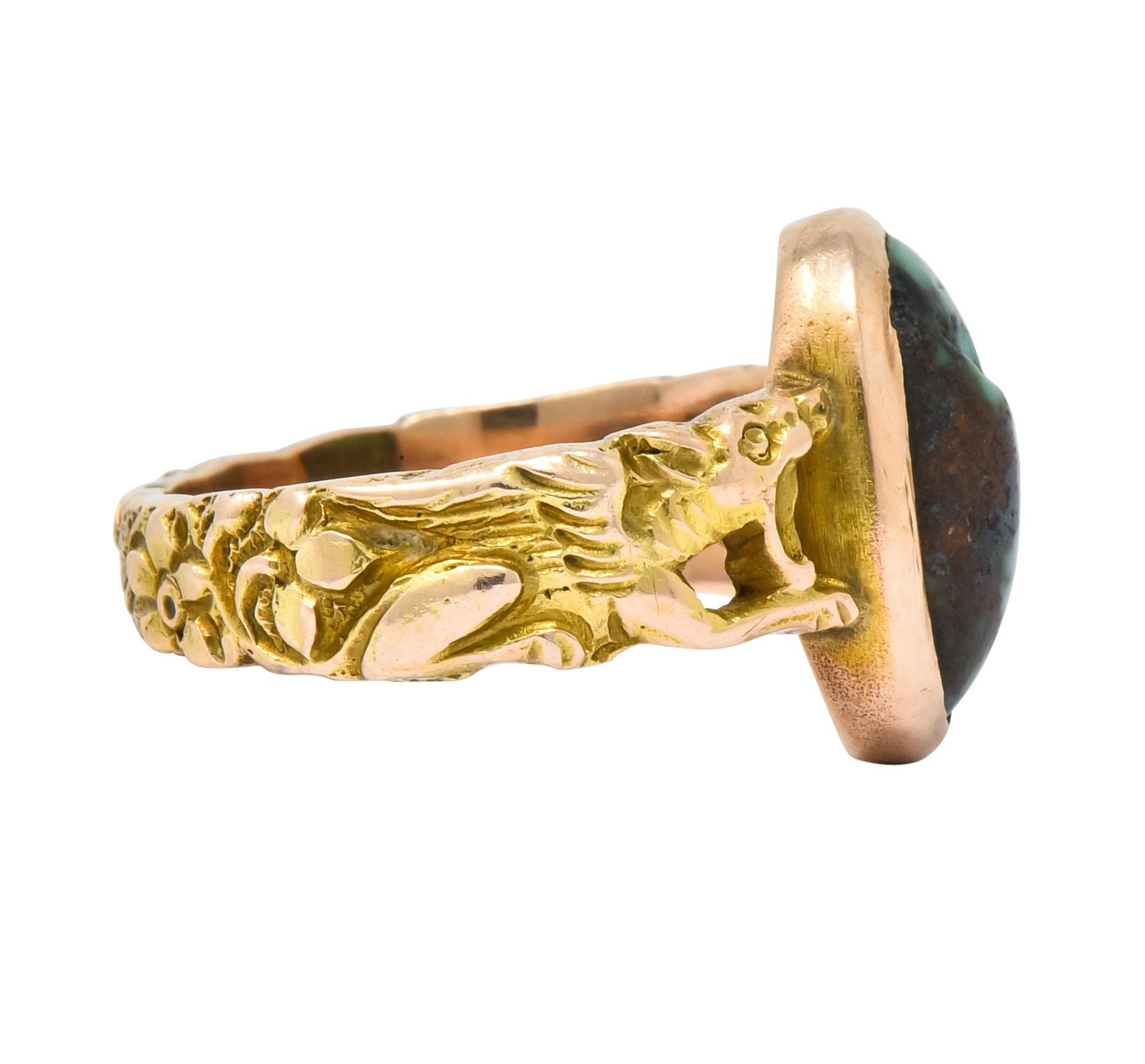 1900 Art Nouveau Turquoise 14 Karat Gold Simargl Band Ring - Wilson's Estate Jewelry