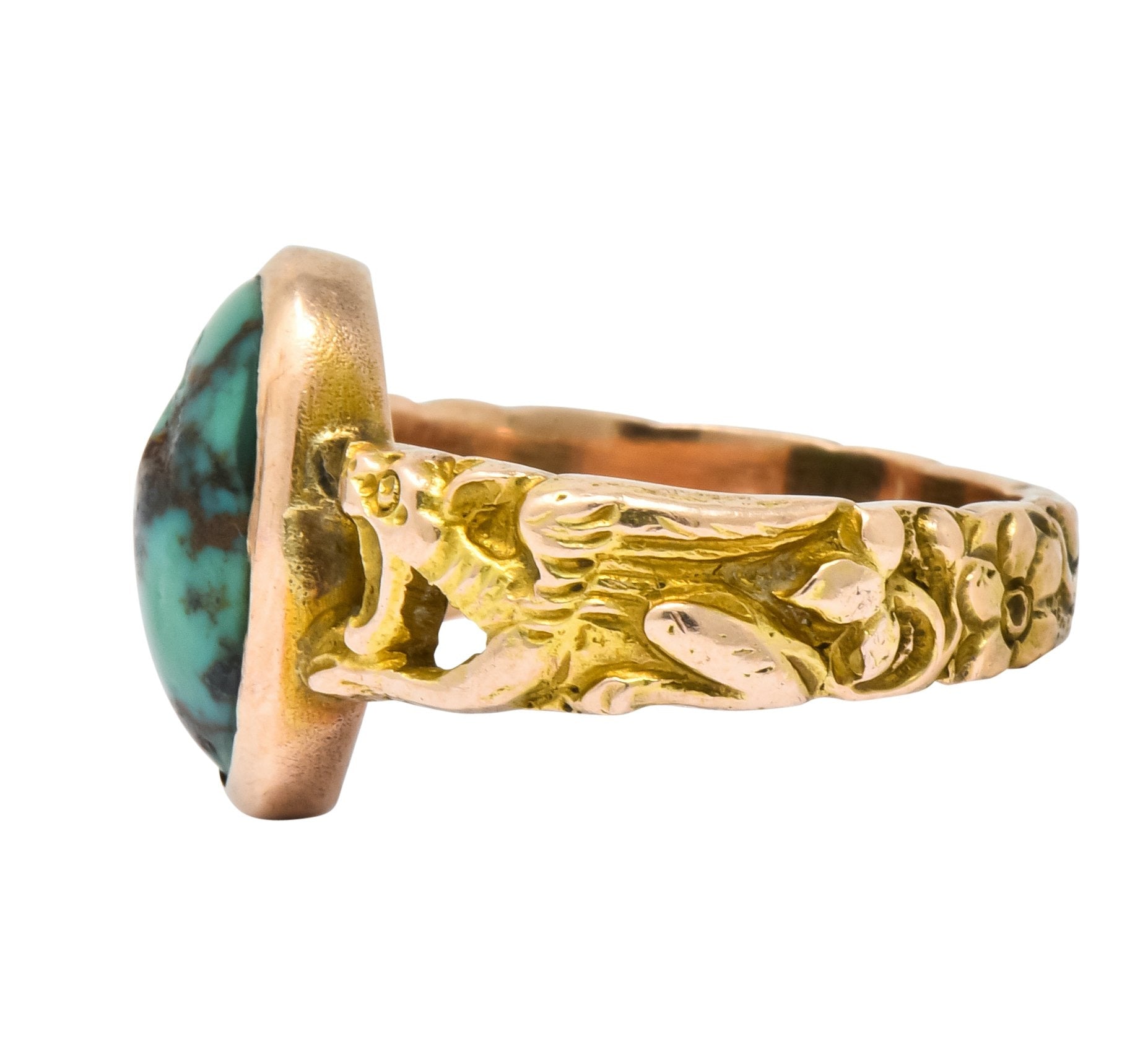 1900 Art Nouveau Turquoise 14 Karat Gold Simargl Band Ring - Wilson's Estate Jewelry