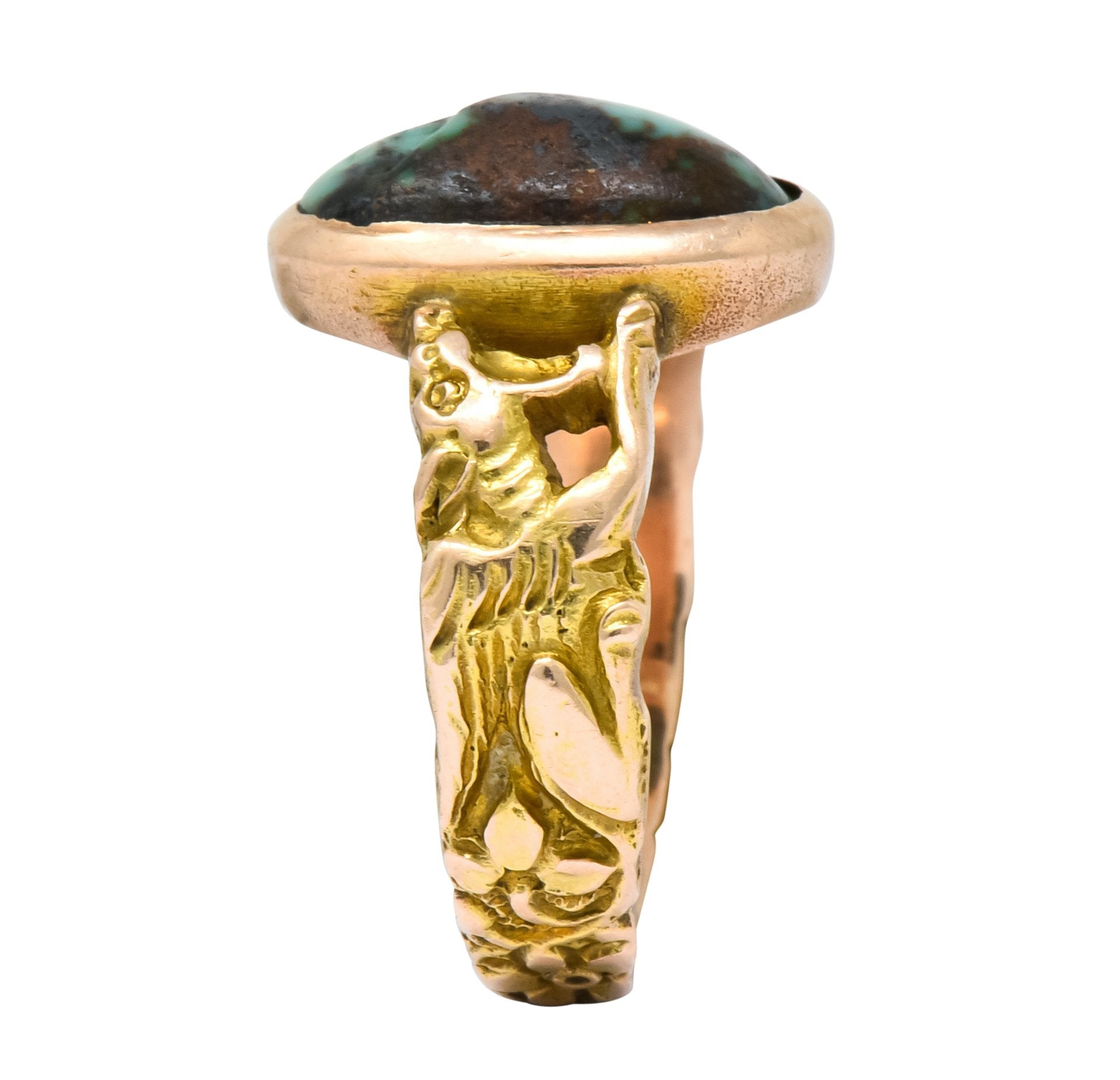 1900 Art Nouveau Turquoise 14 Karat Gold Simargl Band Ring - Wilson's Estate Jewelry