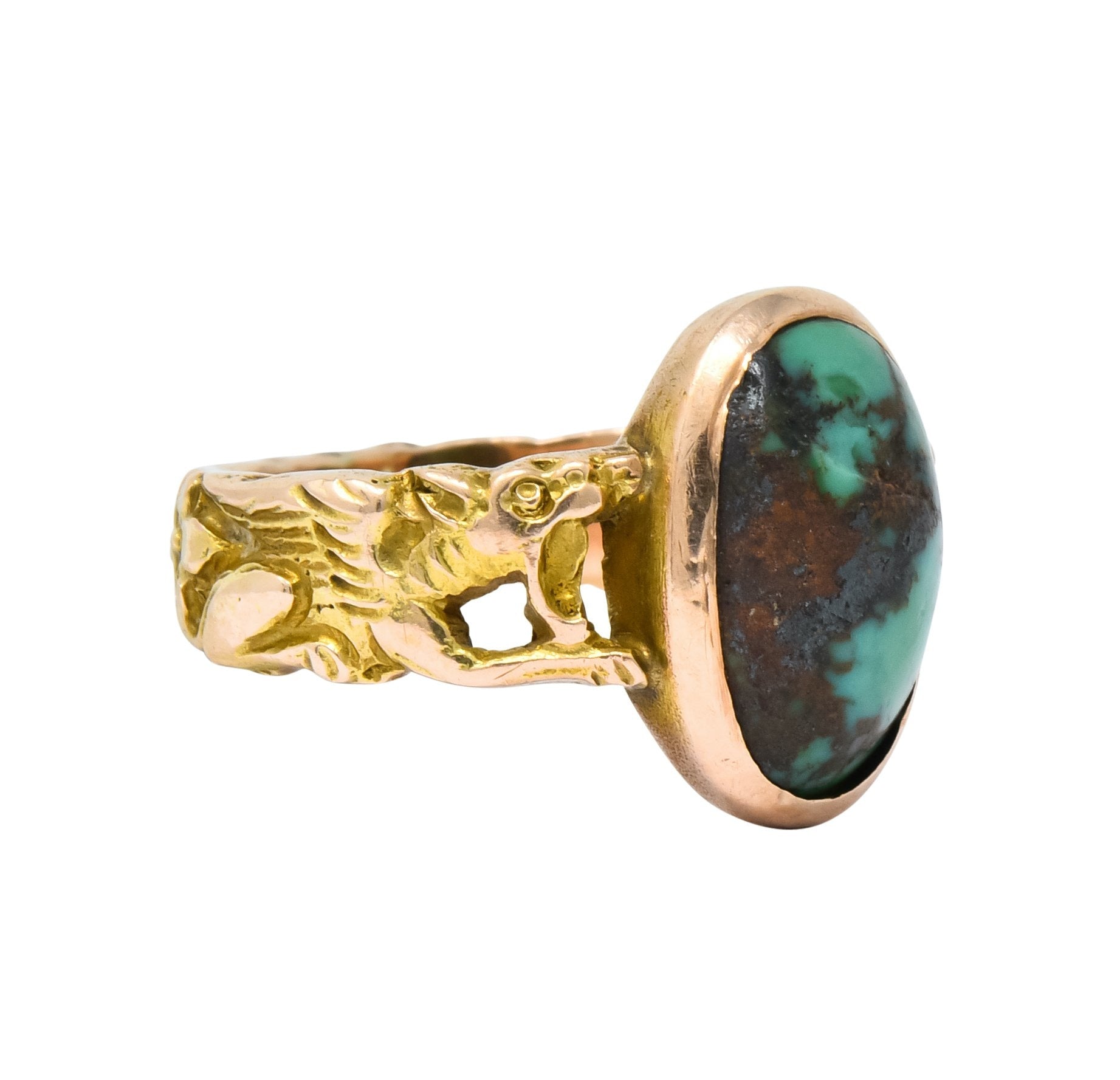 1900 Art Nouveau Turquoise 14 Karat Gold Simargl Band Ring - Wilson's Estate Jewelry