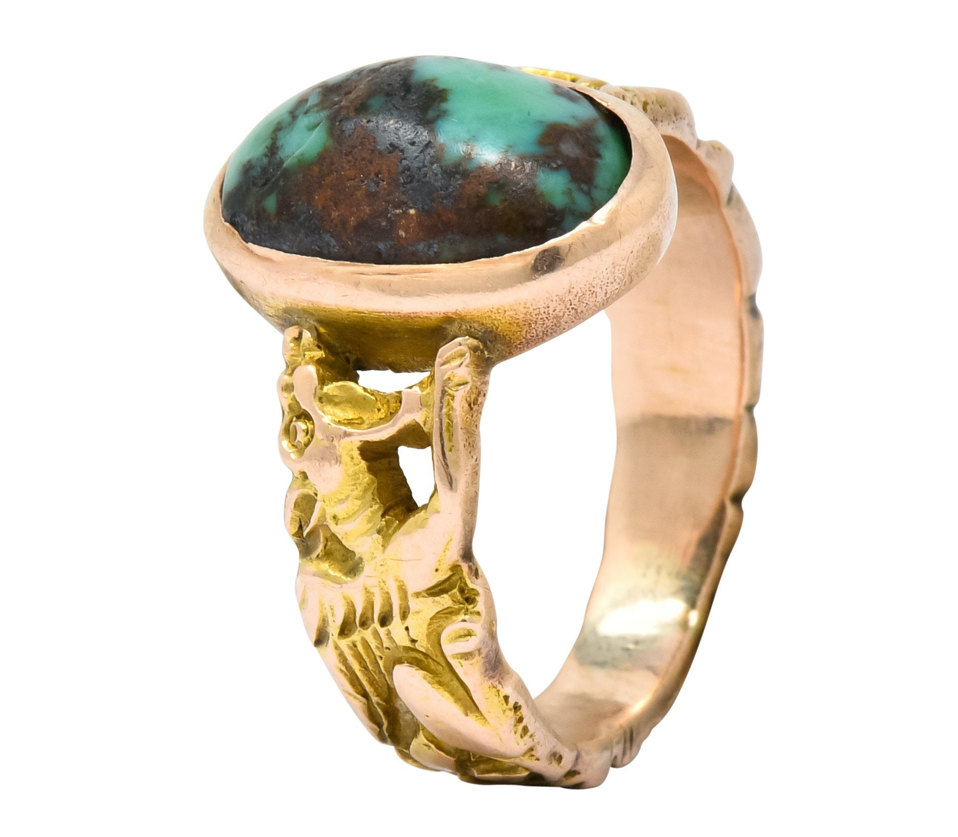 1900 Art Nouveau Turquoise 14 Karat Gold Simargl Band Ring - Wilson's Estate Jewelry