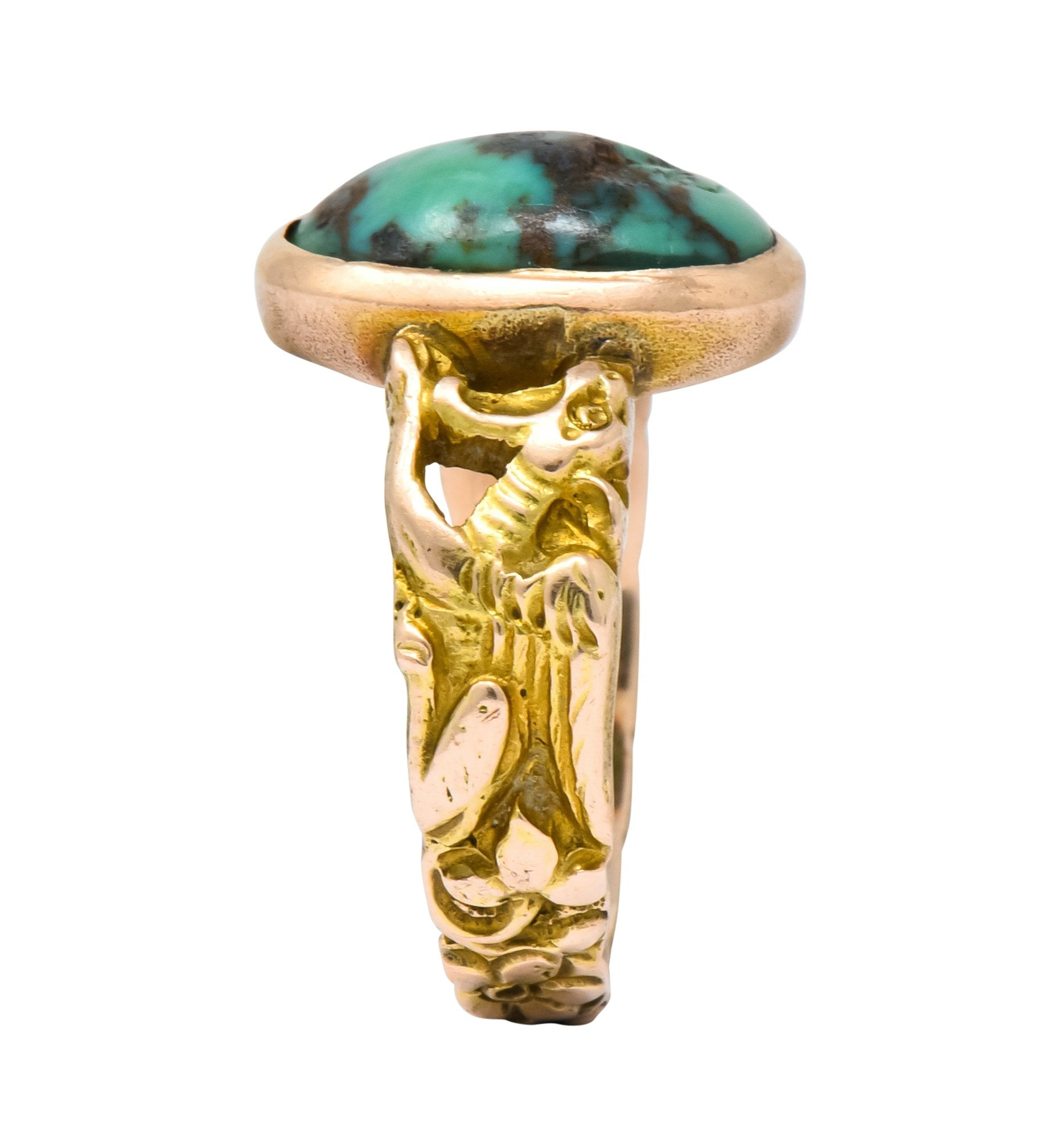 1900 Art Nouveau Turquoise 14 Karat Gold Simargl Band Ring - Wilson's Estate Jewelry