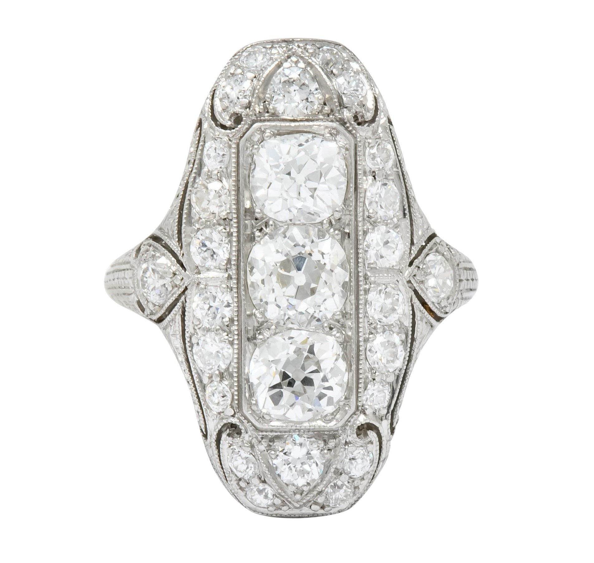 1915 Edwardian 2.40 CTW Old European Diamond Platinum Dinner Ring - Wilson's Estate Jewelry