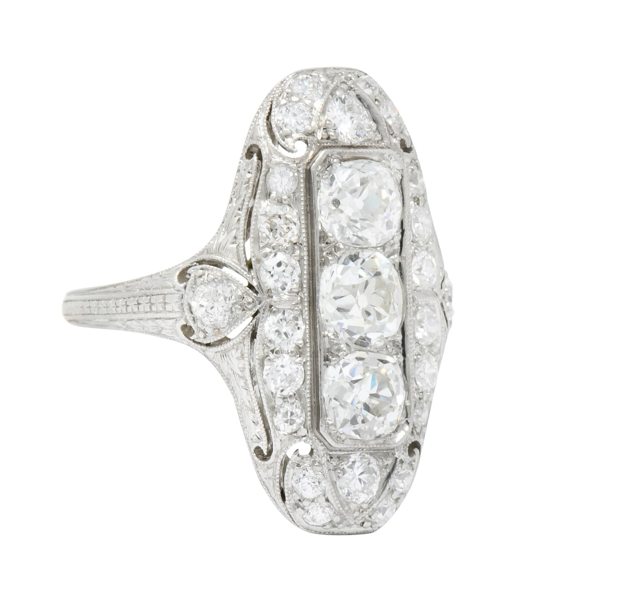 1915 Edwardian 2.40 CTW Old European Diamond Platinum Dinner Ring - Wilson's Estate Jewelry