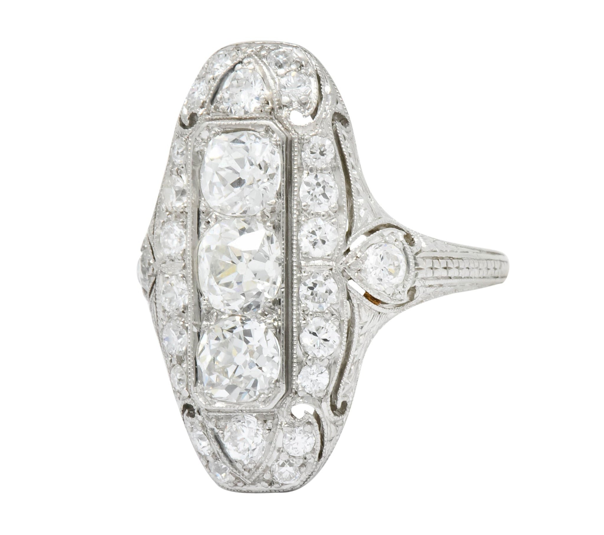 1915 Edwardian 2.40 CTW Old European Diamond Platinum Dinner Ring - Wilson's Estate Jewelry