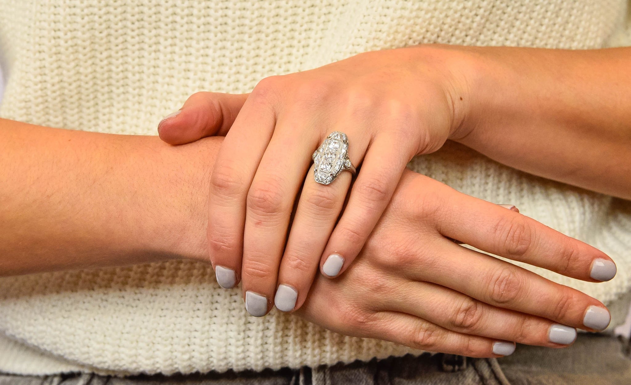 1915 Edwardian 2.40 CTW Old European Diamond Platinum Dinner Ring - Wilson's Estate Jewelry