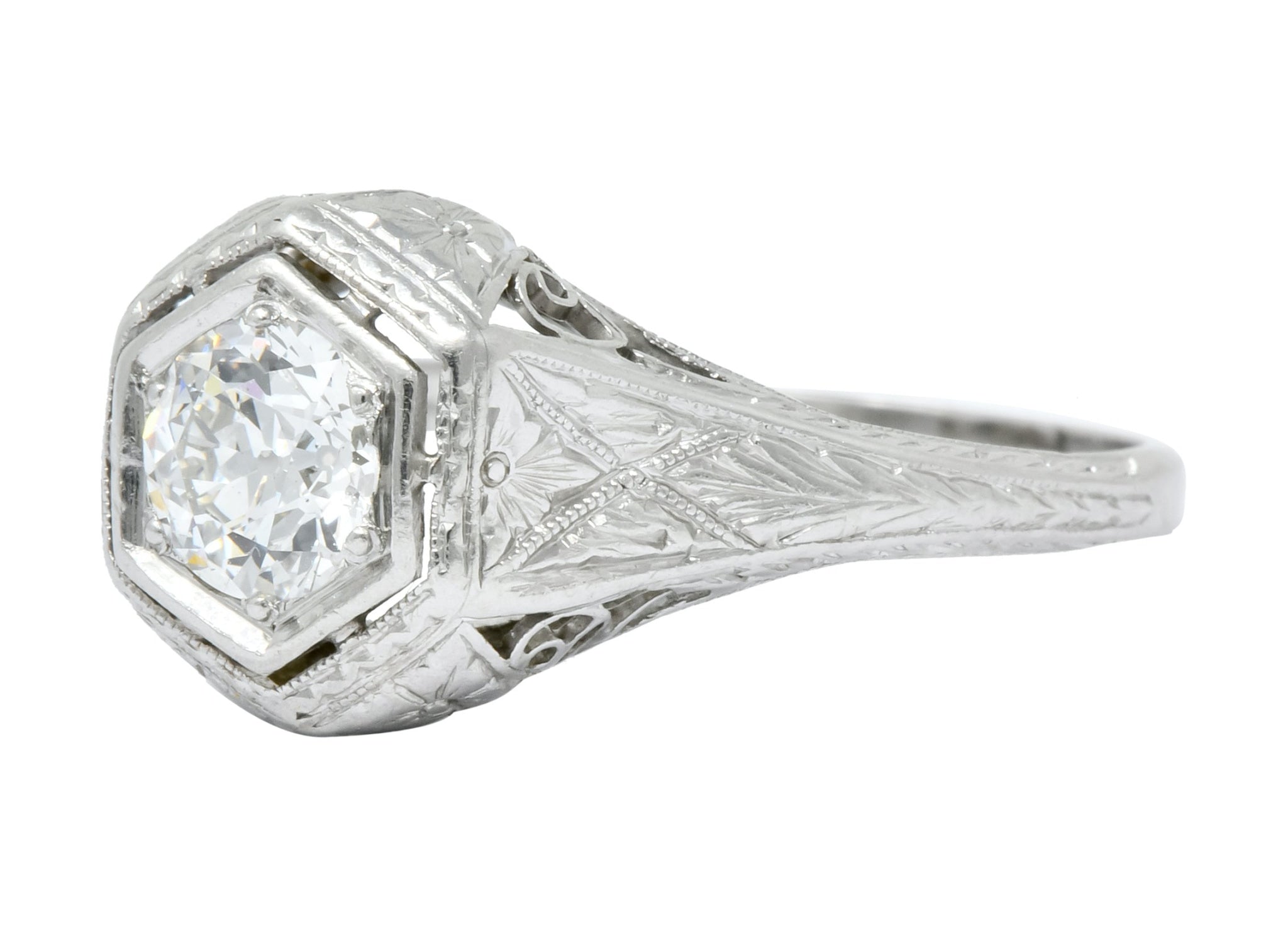 1915 Edwardian .63 CTW Old European Cut Diamond Platinum Engagement  Ring - Wilson's Estate Jewelry