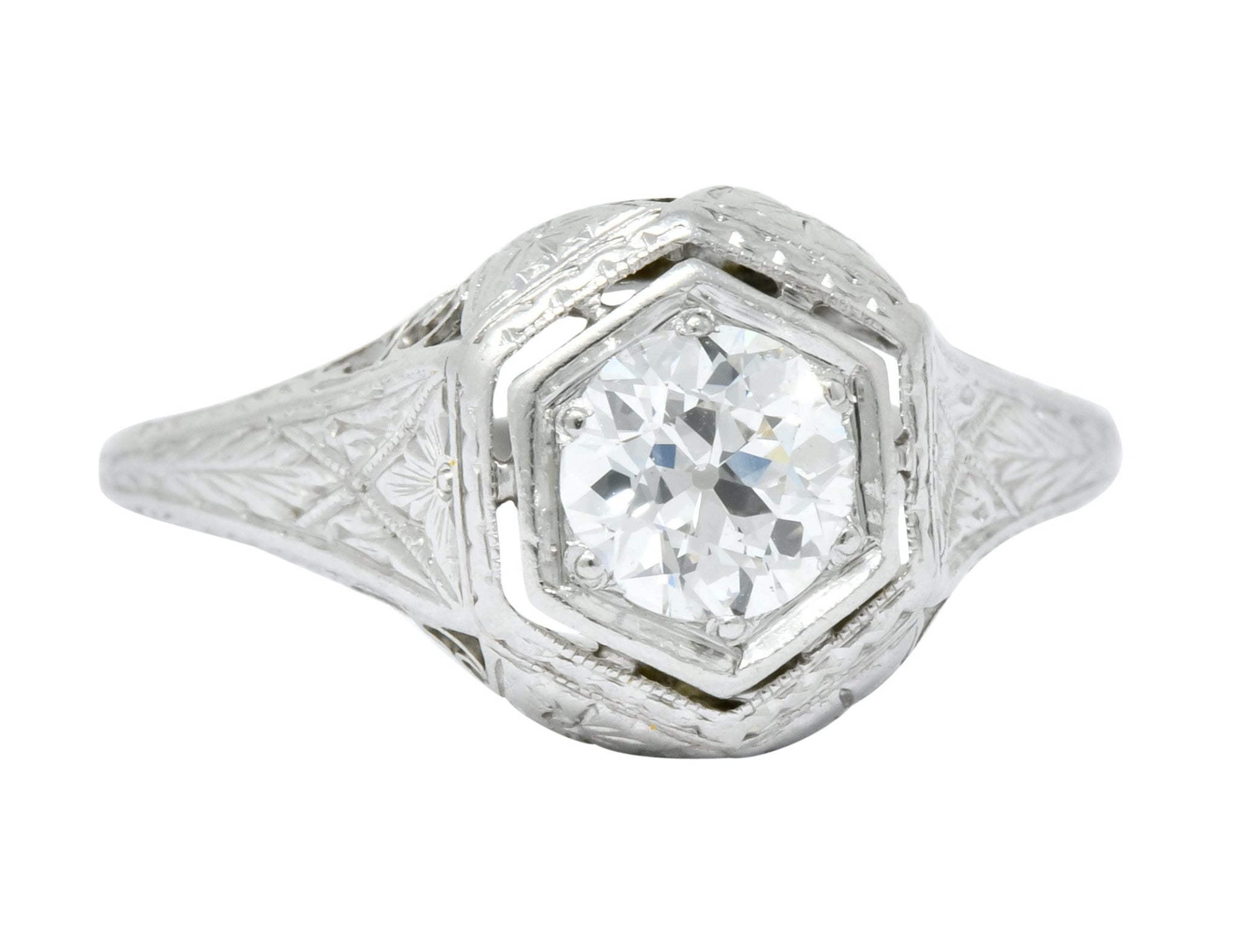 1915 Edwardian .63 CTW Old European Cut Diamond Platinum Engagement  Ring - Wilson's Estate Jewelry