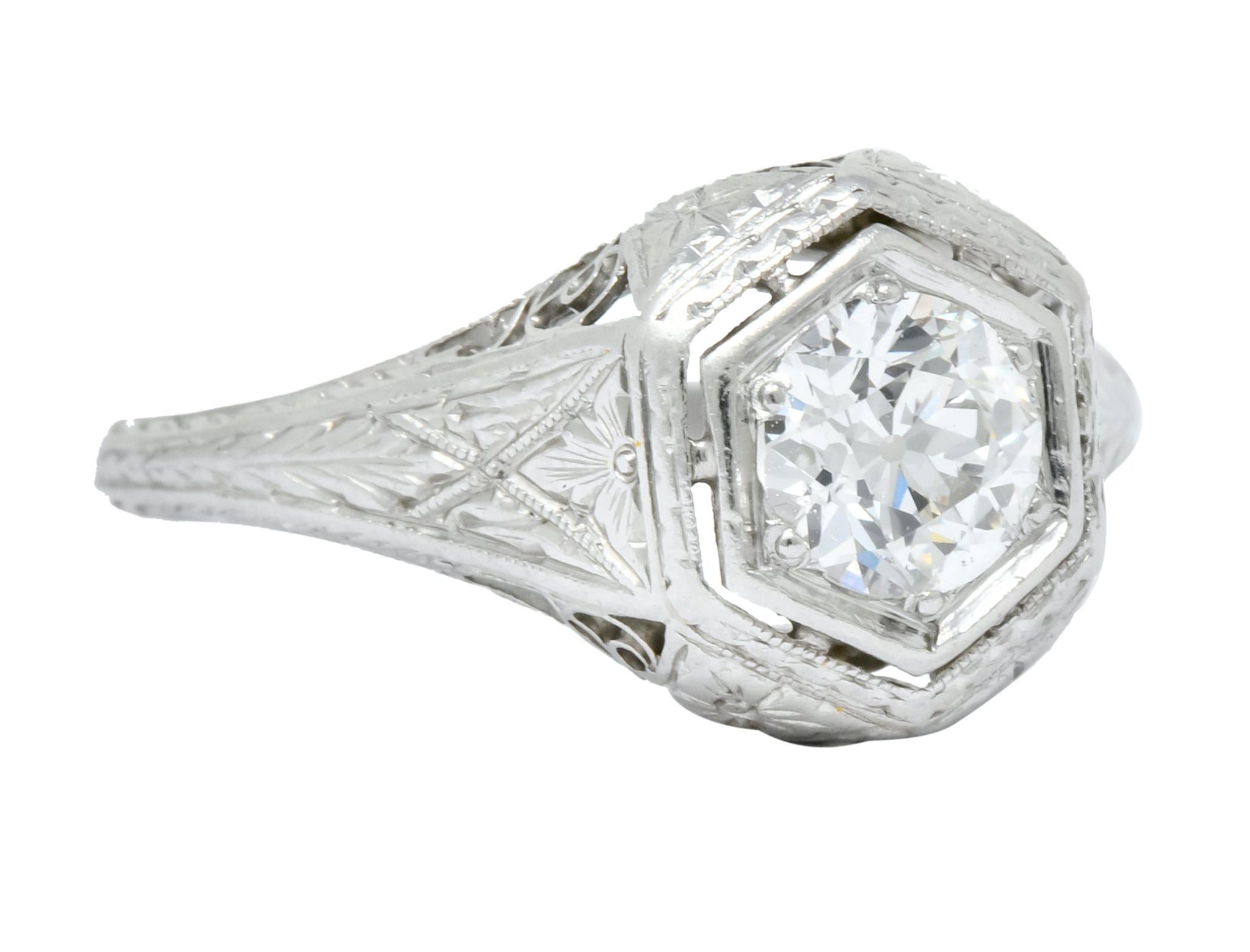 1915 Edwardian .63 CTW Old European Cut Diamond Platinum Engagement  Ring - Wilson's Estate Jewelry