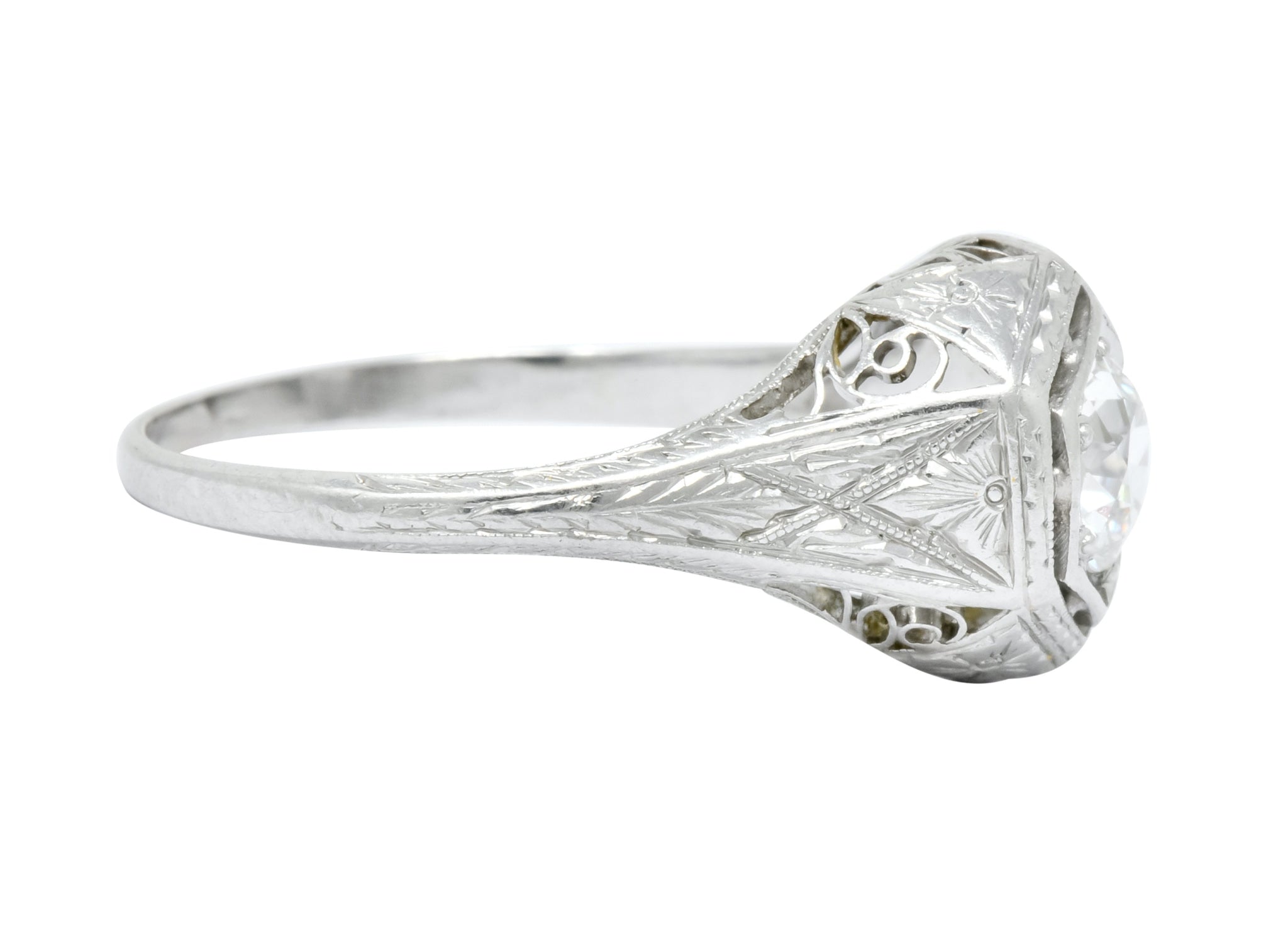 1915 Edwardian .63 CTW Old European Cut Diamond Platinum Engagement  Ring - Wilson's Estate Jewelry