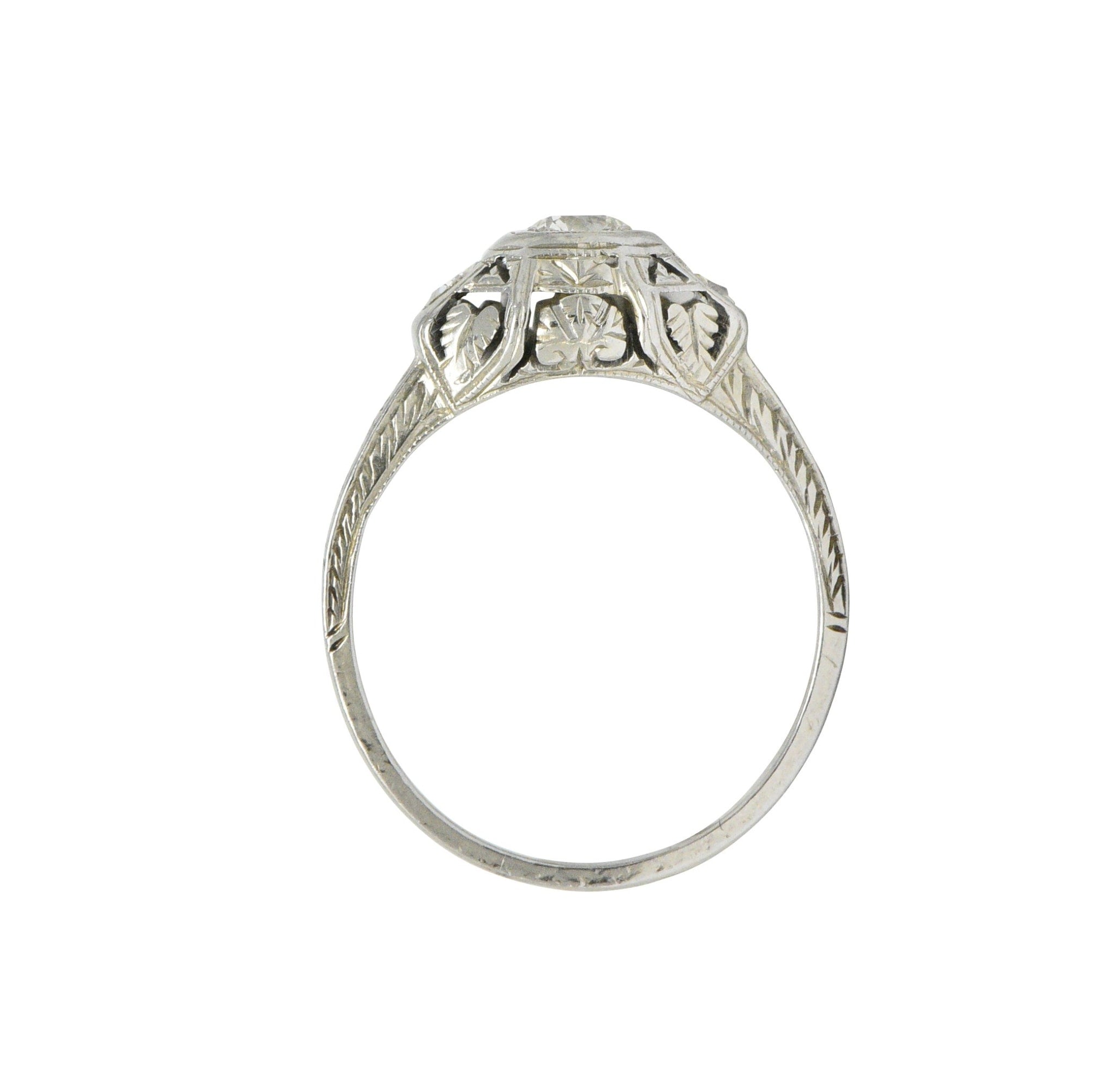 1920's 0.30 CTW Old European Cut Diamond 18 Karat White Gold Engagement Ring Wilson's Estate Jewelry