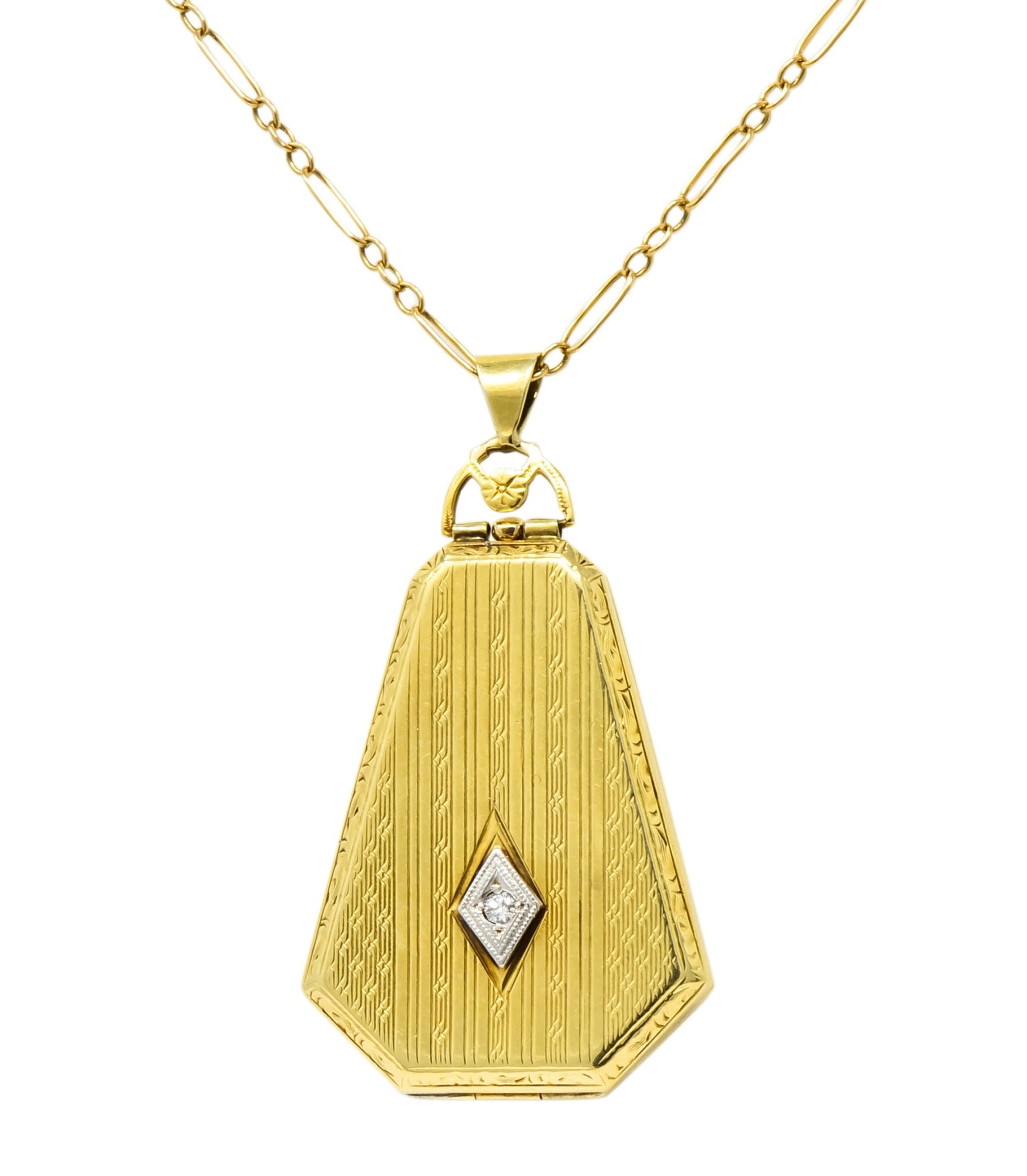 1920’s Art Deco Diamond 14 Karat Gold Locket Pendant Necklace - Wilson's Estate Jewelry