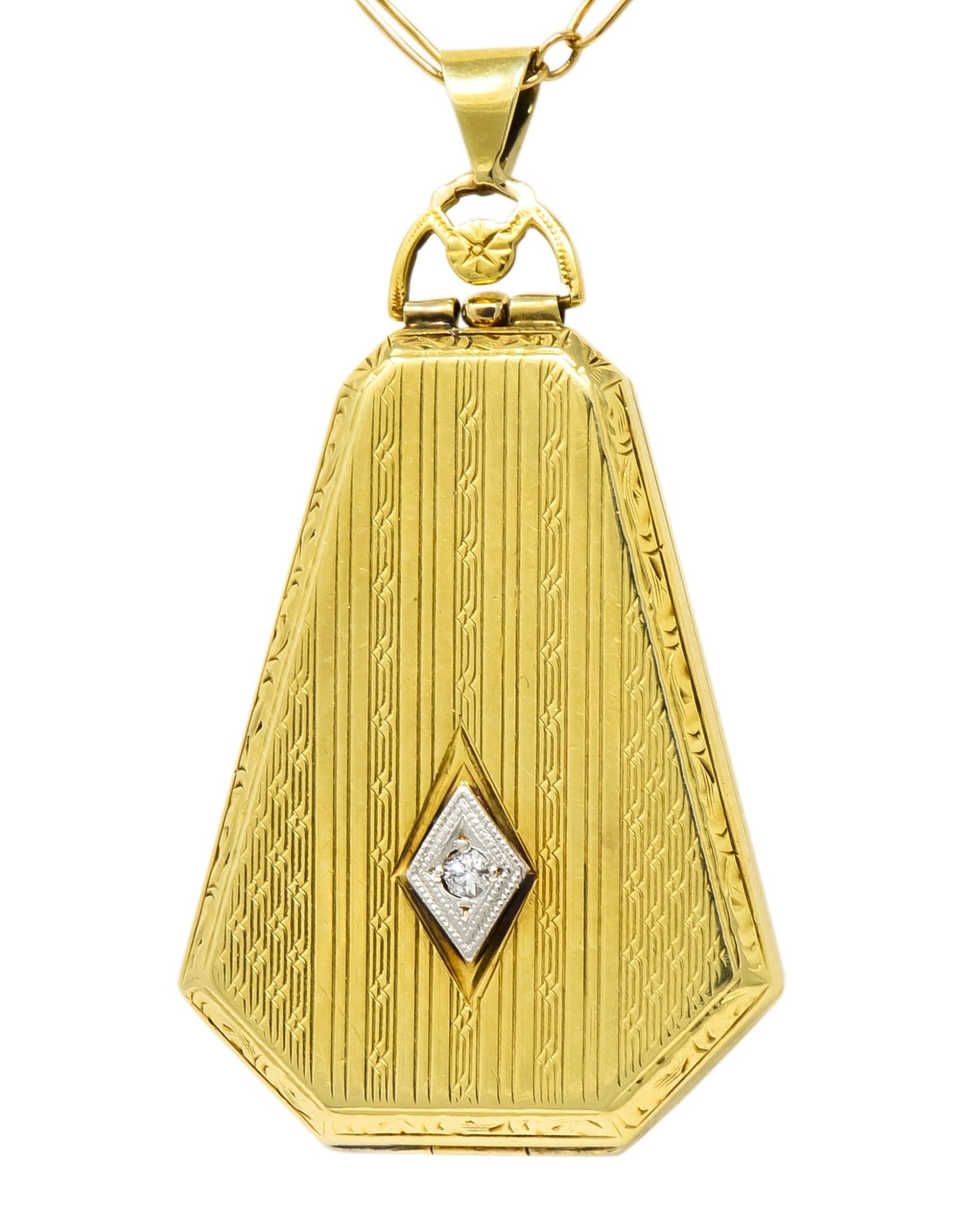 1920’s Art Deco Diamond 14 Karat Gold Locket Pendant Necklace - Wilson's Estate Jewelry