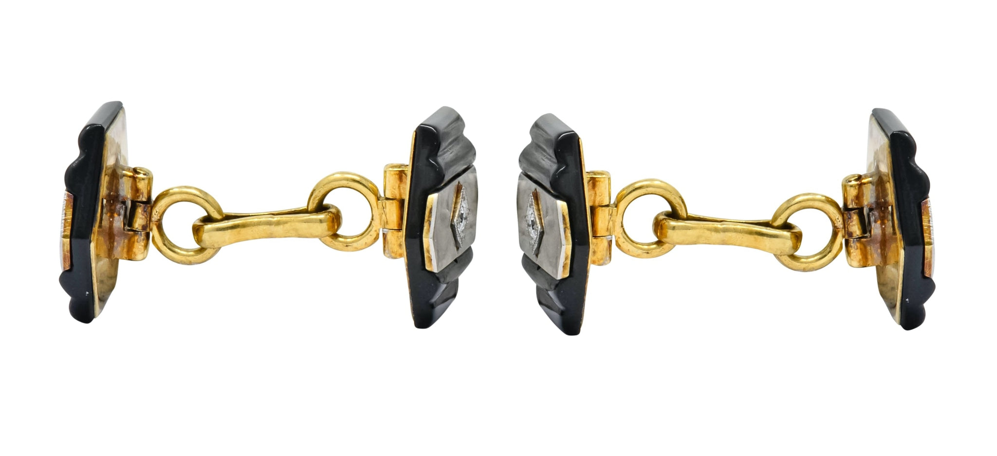 1920's Art Deco Diamond Onyx Platinum 18 Karat Gold Men's Cufflinks - Wilson's Estate Jewelry