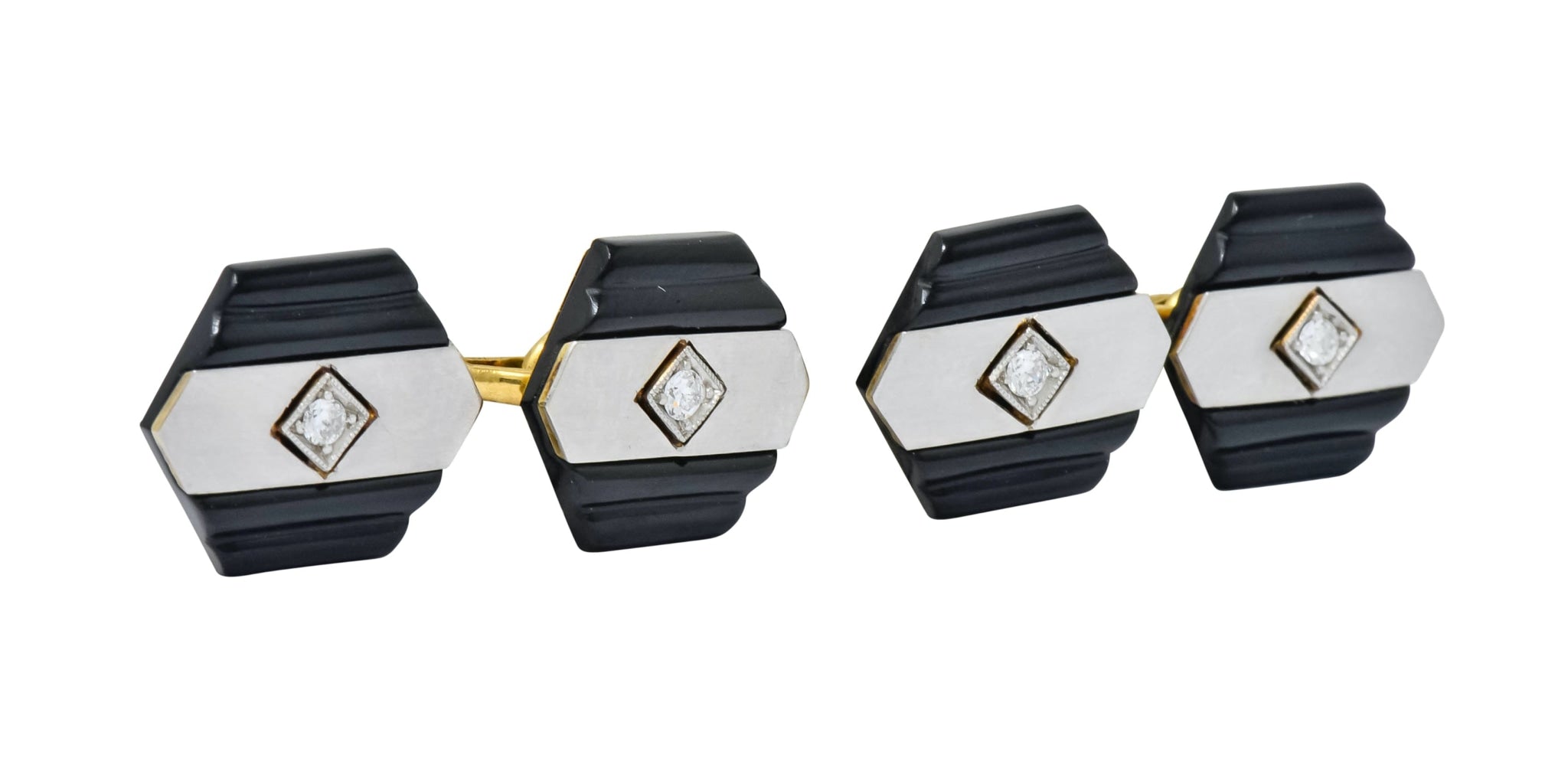 1920's Art Deco Diamond Onyx Platinum 18 Karat Gold Men's Cufflinks - Wilson's Estate Jewelry