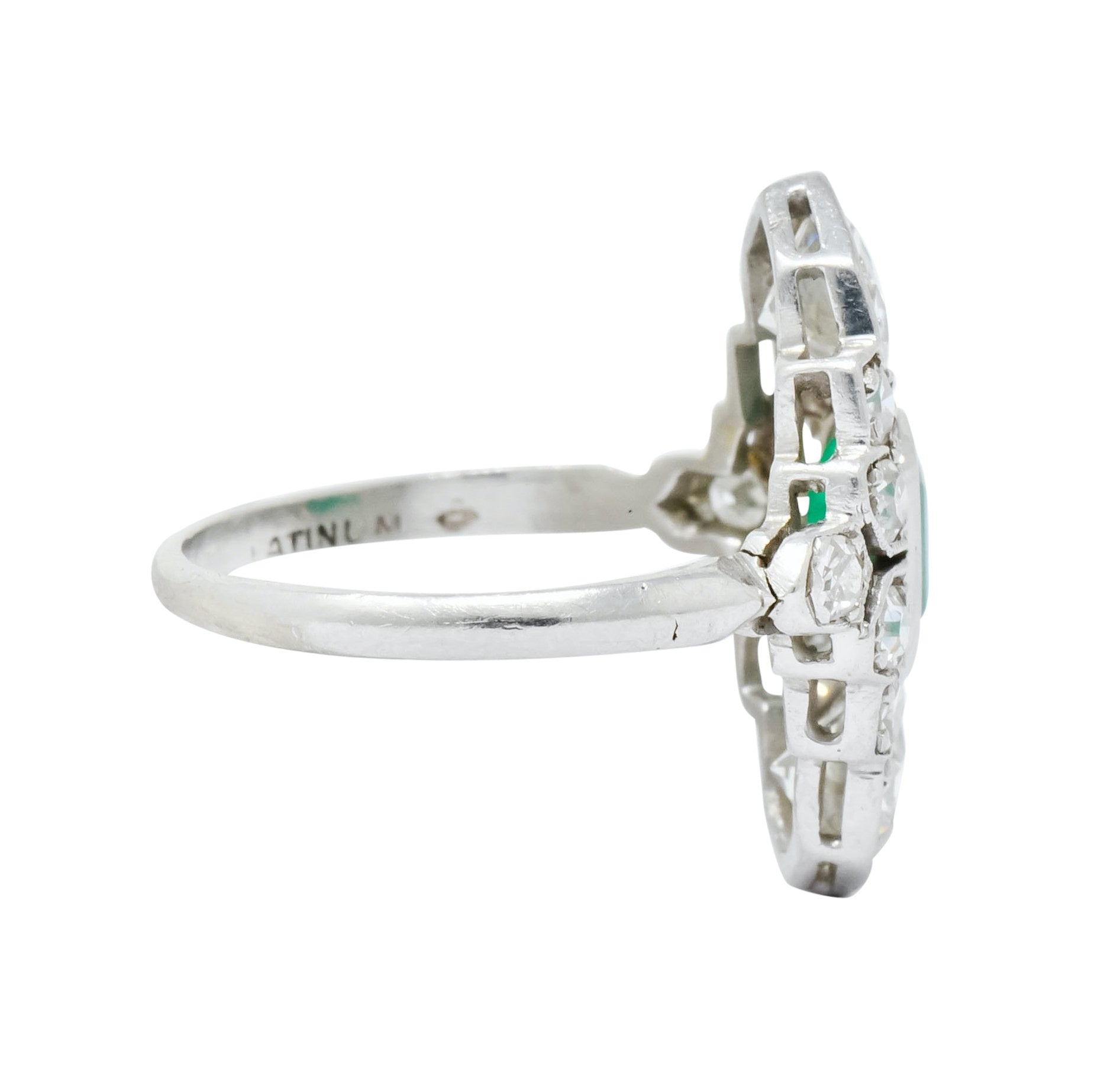 1930 Art Deco 1.80 CTW Emerald Diamond Platinum Dinner Ring - Wilson's Estate Jewelry