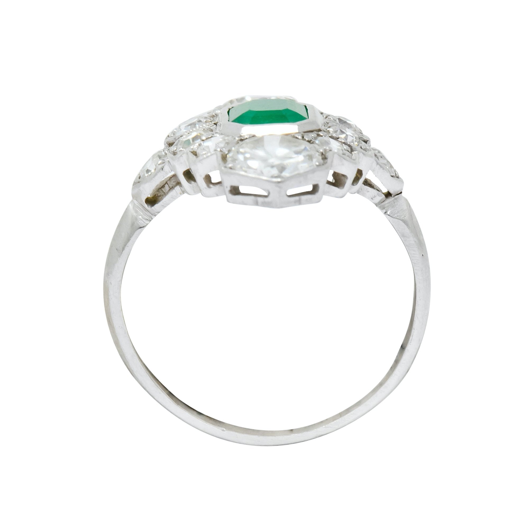 1930 Art Deco 1.80 CTW Emerald Diamond Platinum Dinner Ring - Wilson's Estate Jewelry