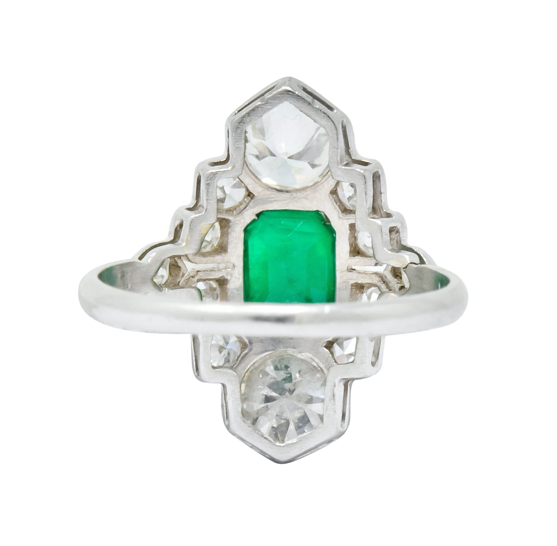 1930 Art Deco 1.80 CTW Emerald Diamond Platinum Dinner Ring - Wilson's Estate Jewelry