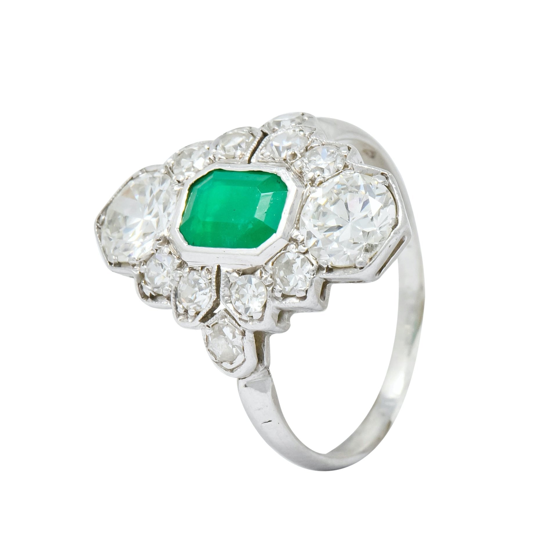 1930 Art Deco 1.80 CTW Emerald Diamond Platinum Dinner Ring - Wilson's Estate Jewelry