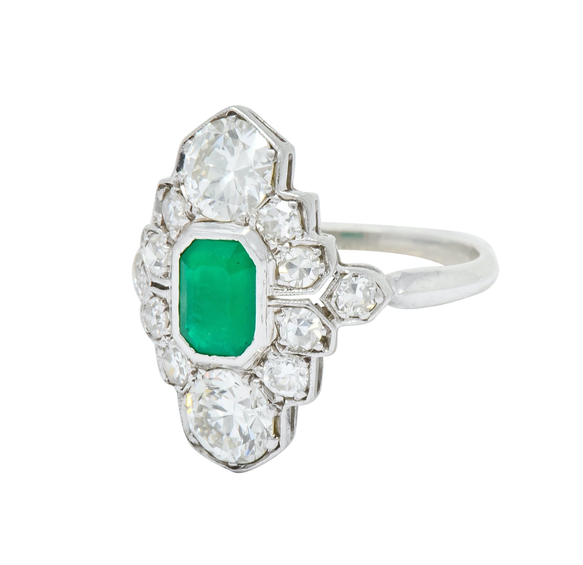 1930 Art Deco 1.80 CTW Emerald Diamond Platinum Dinner Ring - Wilson's Estate Jewelry