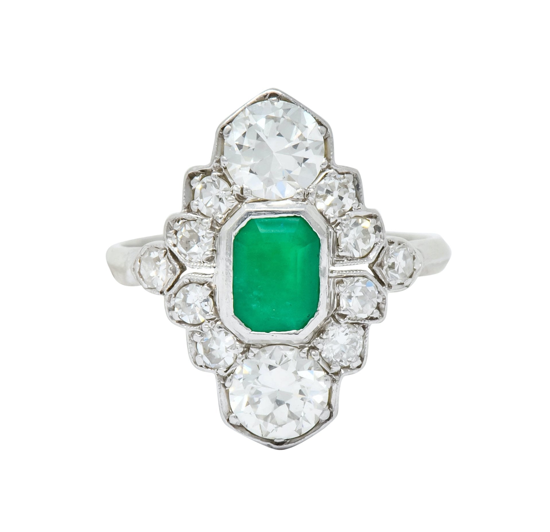 1930 Art Deco 1.80 CTW Emerald Diamond Platinum Dinner Ring - Wilson's Estate Jewelry